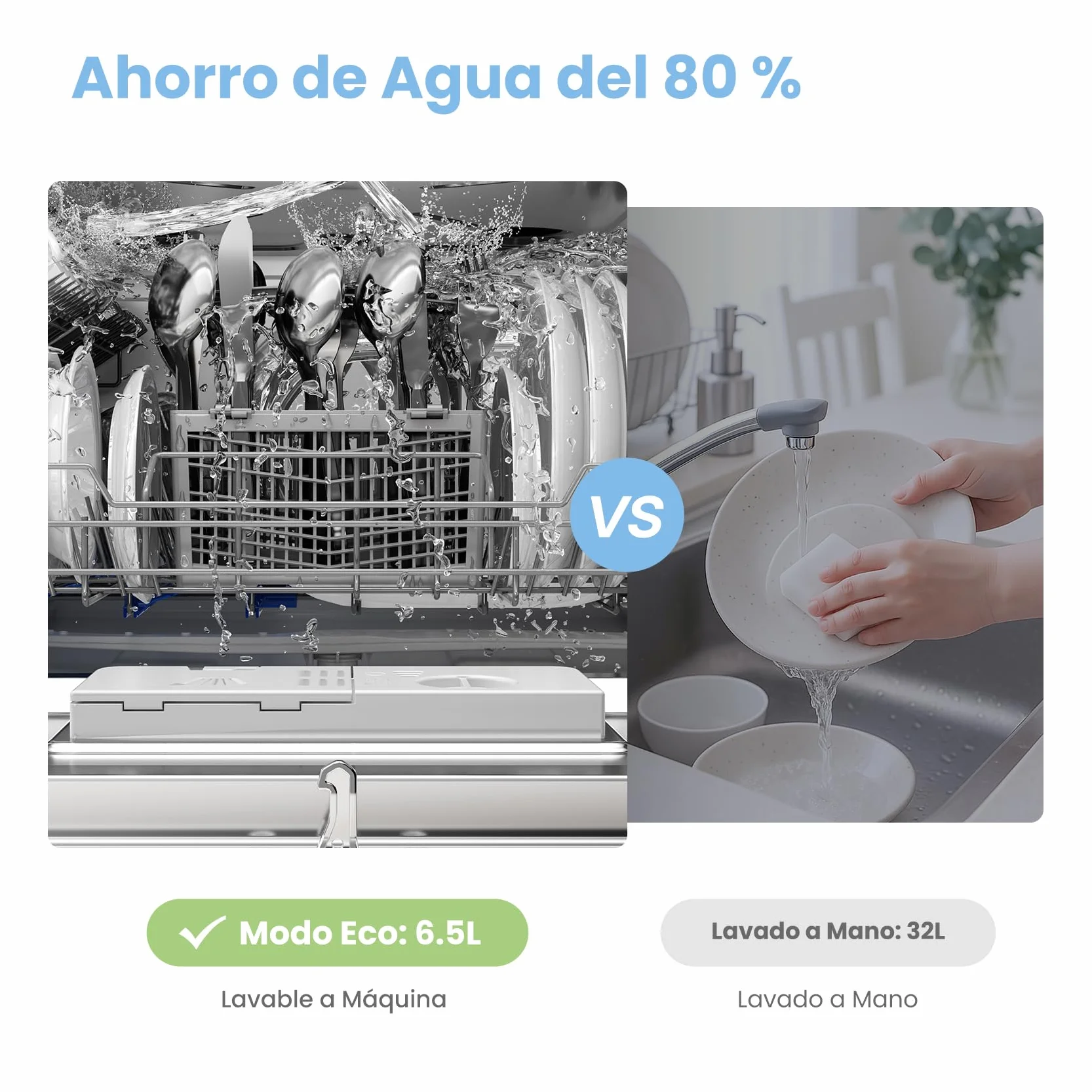 COMFEE' CDWMT0602EWD-EU Lavavajillas de Sobremesa Compacto 6 Cubiertos 6 Programas Clase D Pantalla LED 24H Inicio Diferido 70°C 47 dB Blanco
