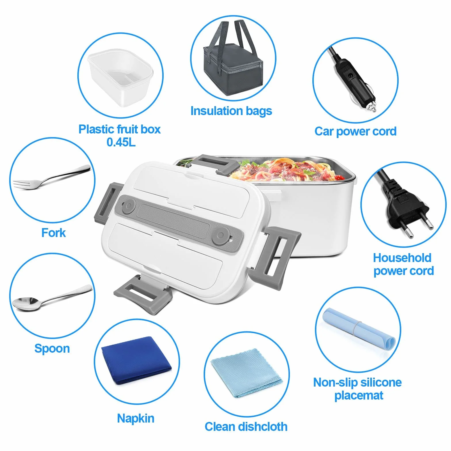 Anykuu Fiambrera Eléctrica 1.8L 75W 12V/24V/220V Portátil Aquecedor de Alimentos
