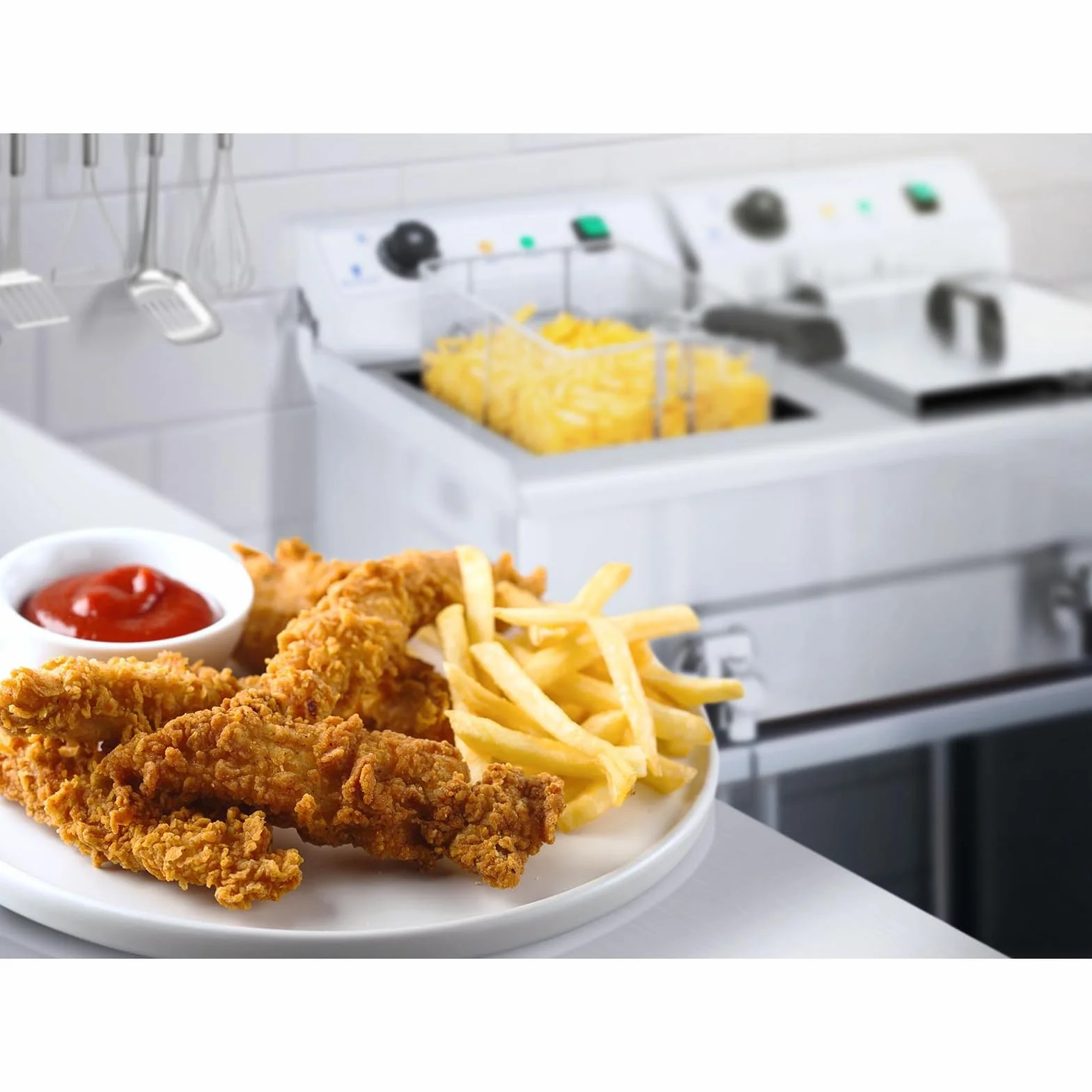 Royal Catering Freidora Electrica Profesional Doble RCEF 16DH-1 (2 x 16 L, 2 x 3 200 Watt, Termostato, 2 Grifos de vaciado, Acero inoxidable)