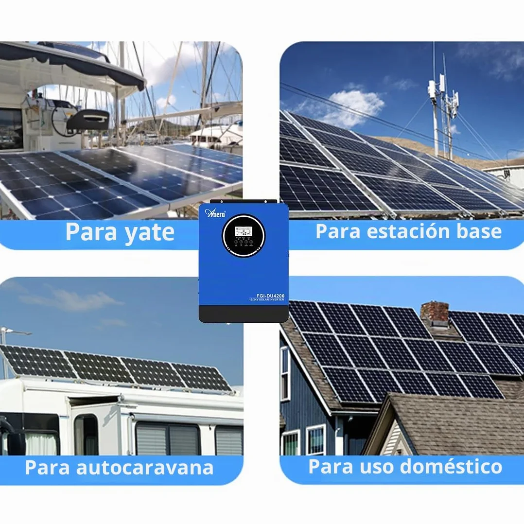 Anern Inversor Híbrido Solar 2KW 4KW CC 12V/24V a CA 220V/230V Inversor Doble Voltaje,Integrado Controlador De Carga Solar MPPT 100A,Interfaz BMS y Comunicación de Batería,PV 55V-500VCC
