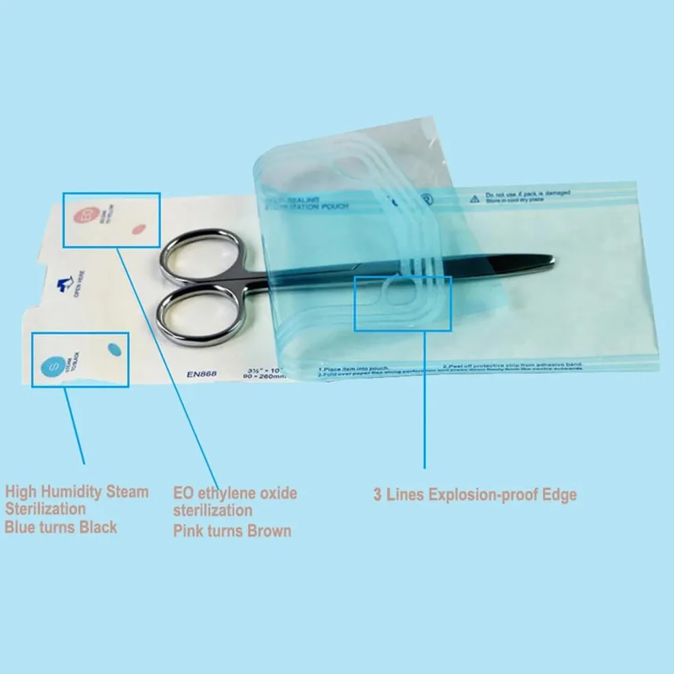 Bolsas de Esterilización Autoadhesivas 90x260mm 100 Pcs para Instrumentos Dentales Tatuajes Manicura