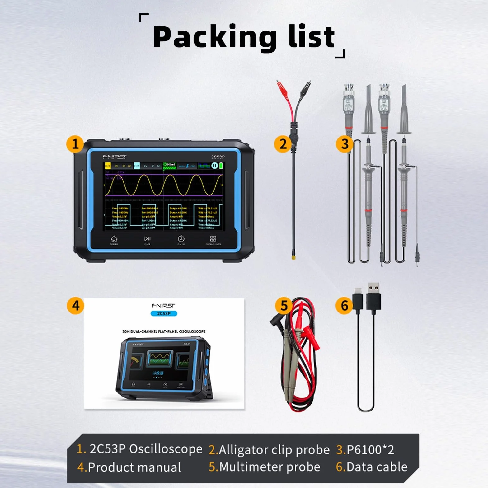 Jadeshay Osciloscopio Digital 2C53P 3 en 1 Osciloscopio Portátil de Tableta con Multímetro y Generador de Señales Doble Canal 50MHz 250MSa/s Pantalla Táctil IPS 4,3 Pulgadas