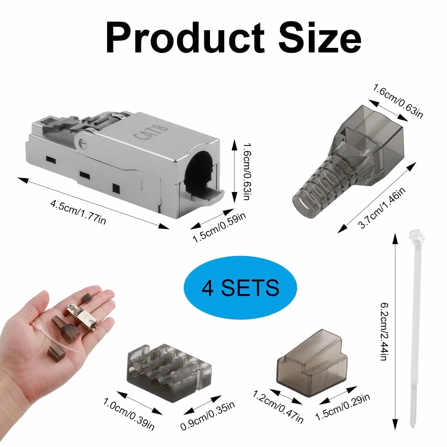 Cat 8 Conector RJ45 Sin Herramientas Blindado 40 Gbit/s 22 AWG para Cable Ethernet LAN