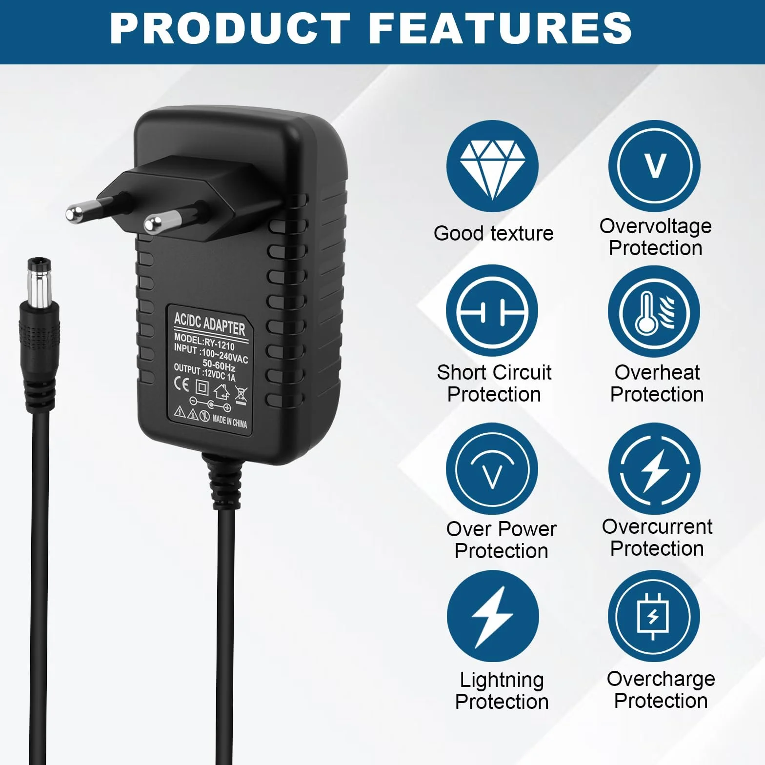 Cargador de Vehículo Eléctrico para Niños 12V 1A, Conector 5,5 mm*2,5 mm para Coche Quad SUV ATV
