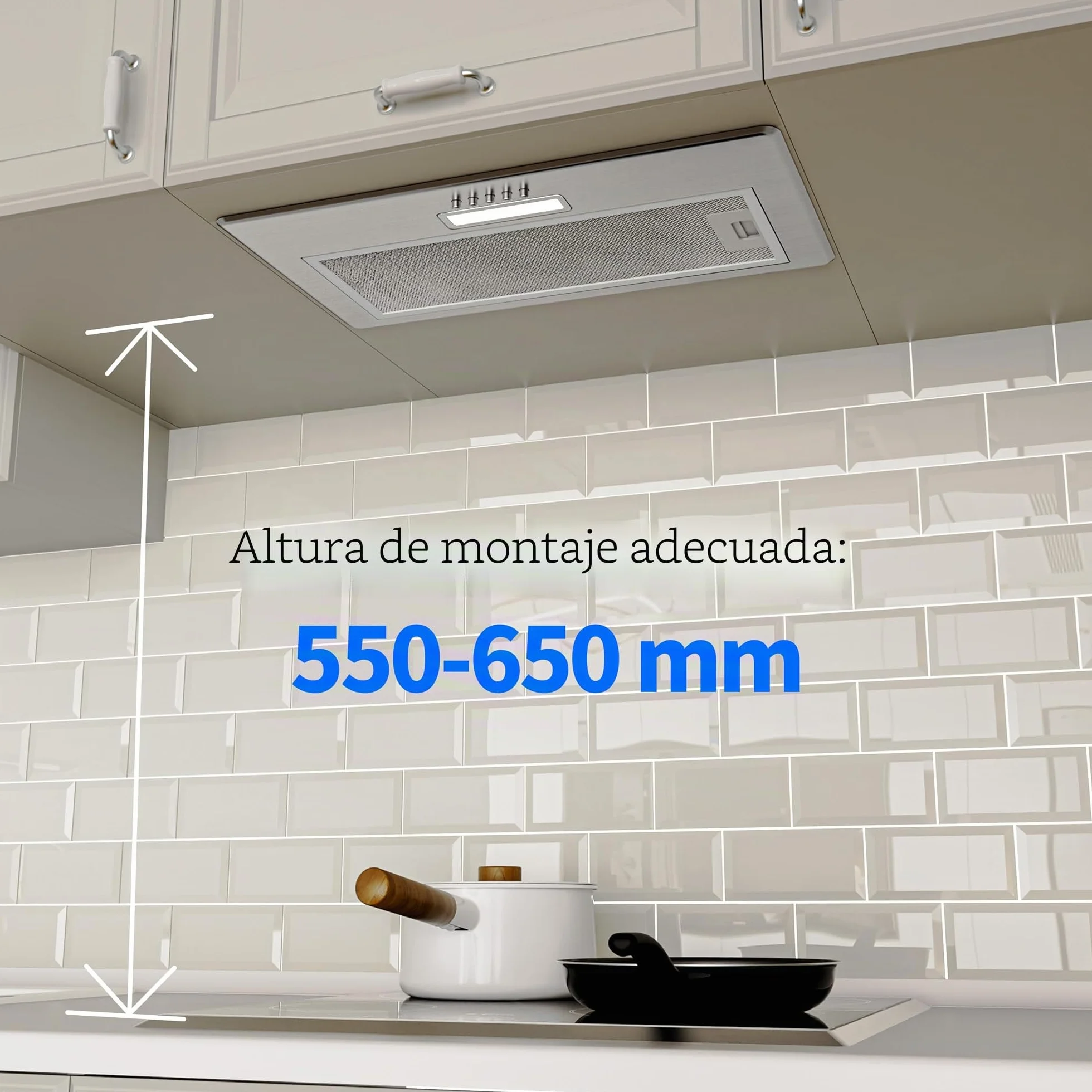 FIREGAS Campana extractora empotrada 52 cm acero inoxidable 3 niveles potencia recirculación filtro carbón activo