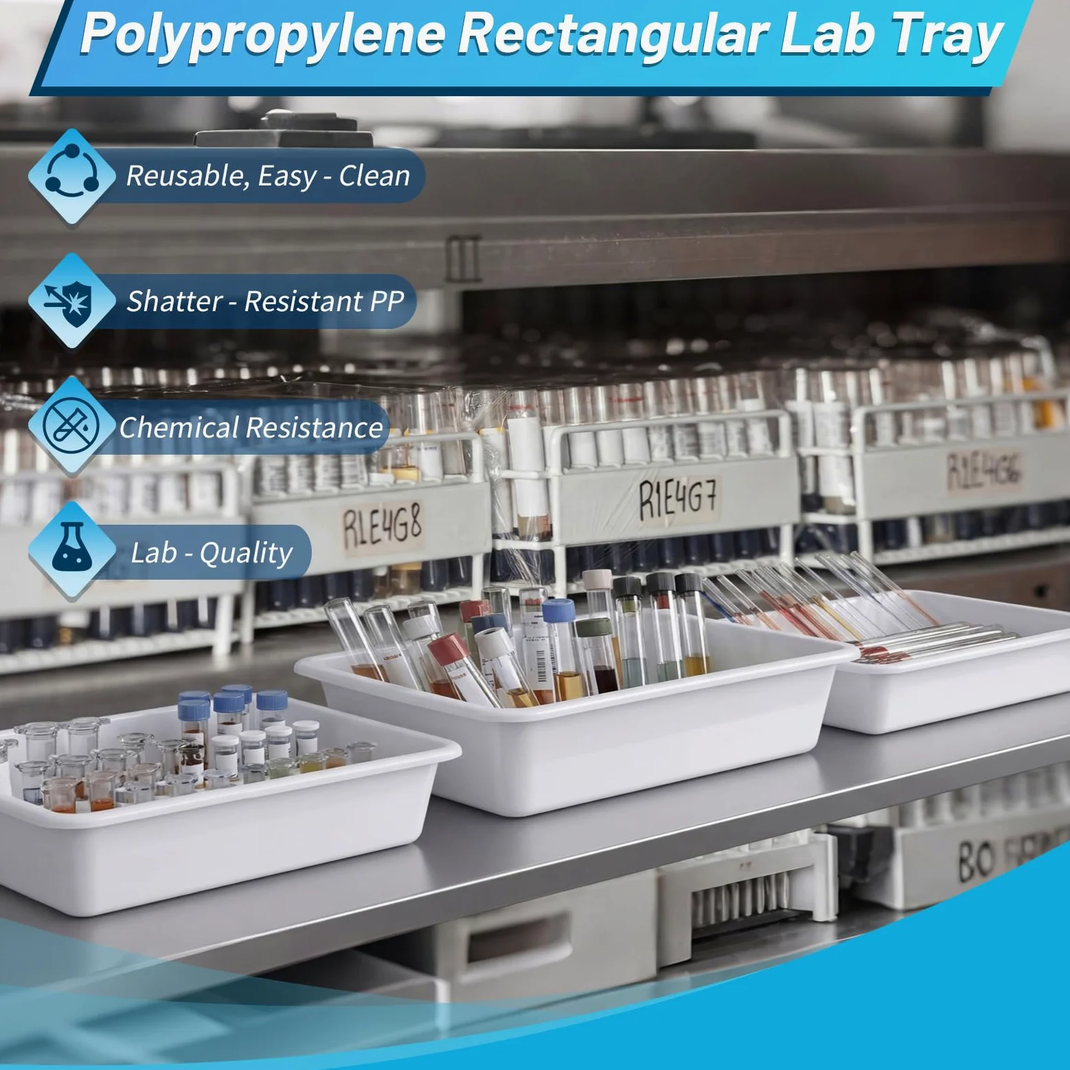 Remerry Paquete de 9 bandejas de contención de polipropileno, 3 tamaños (S/M/L), bandeja de laboratorio rectangular para esterilizar suministros de laboratorio, plástico duradero y resistente a la