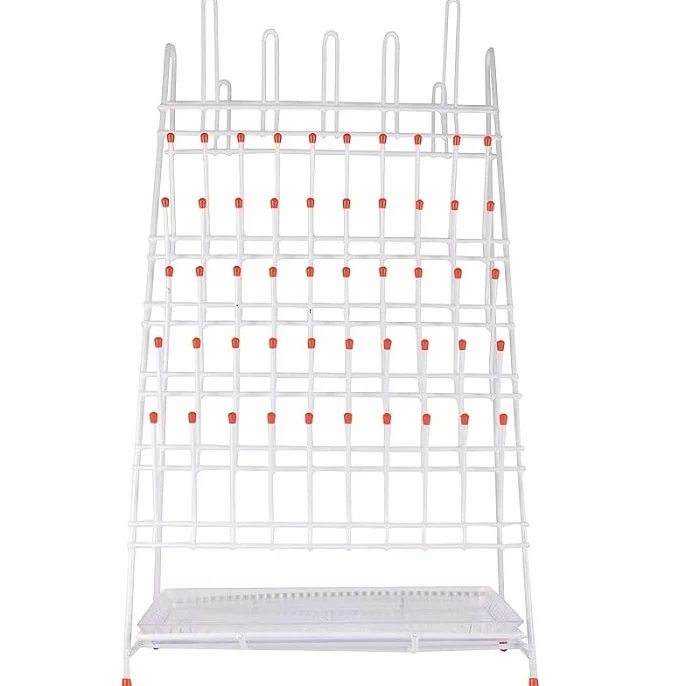 Escurridor de laboratorio 55 puntas alambre plastificado PVC con bandeja recolectora 360 mm acero plastificado