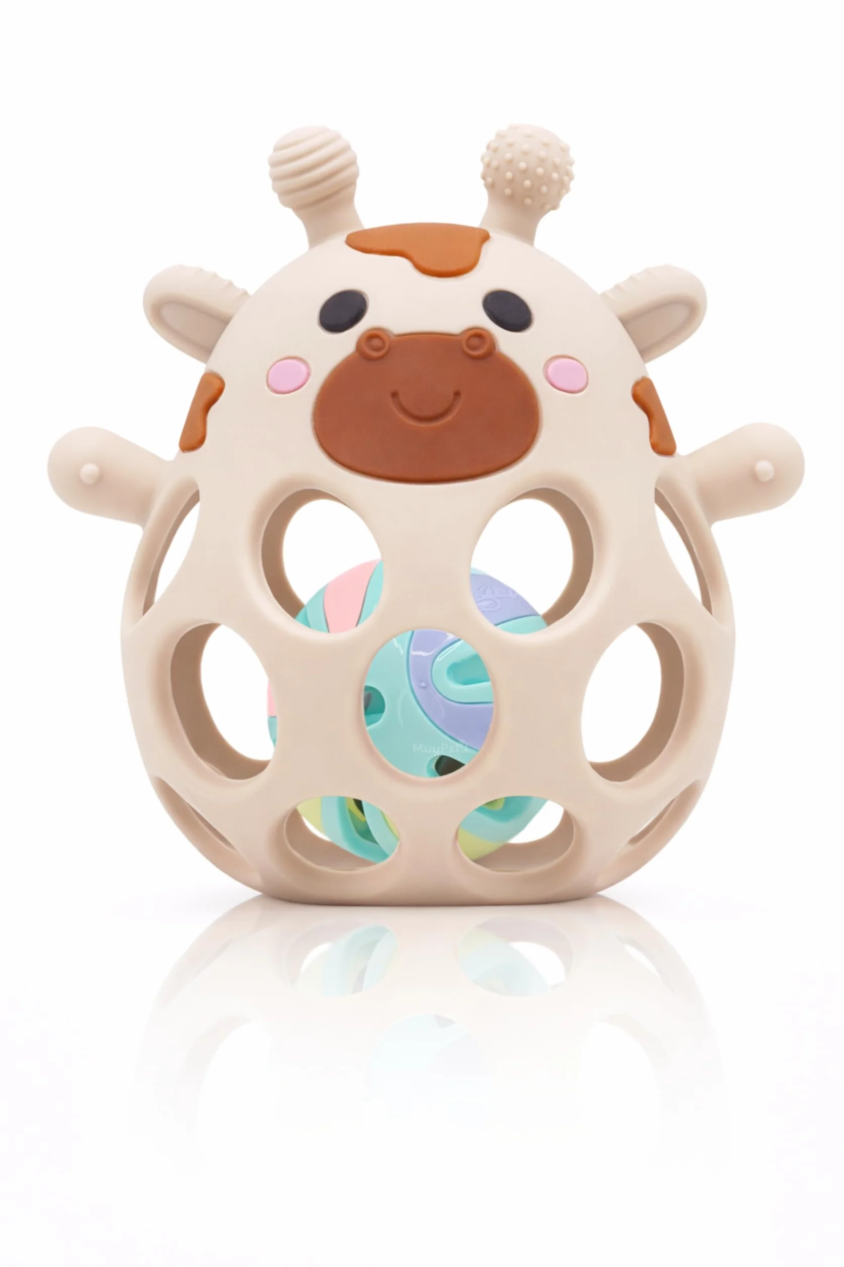 MuyPetit Jirafa Sonajero y Mordedor para bebé, Libre de BPA, Juegos bebe 0-6 meses, Juguete Montessori, Regalo recien nacido Beige