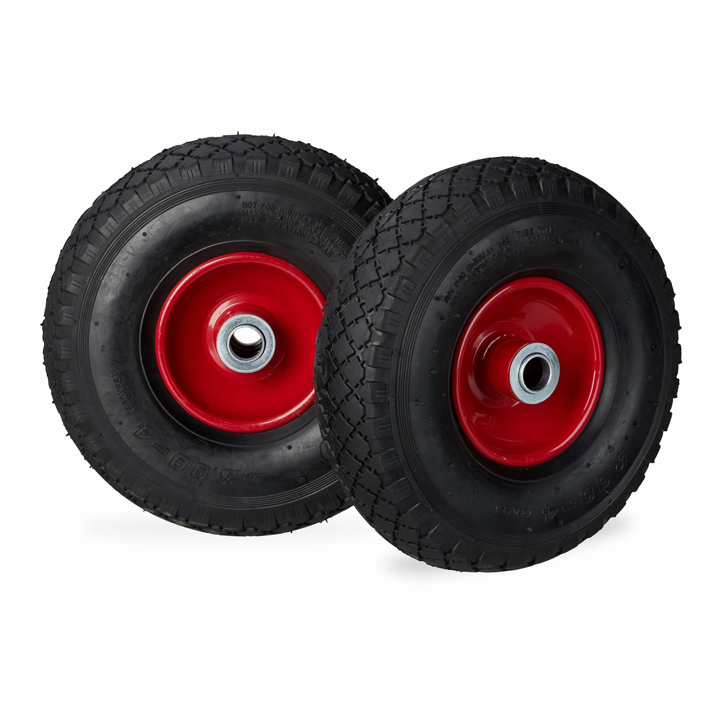 Juego de 8 ruedas de carretilla, 3.00-4, Hasta 100kg, Llanta de acero, 260 x 85 mm, Negro-rojo