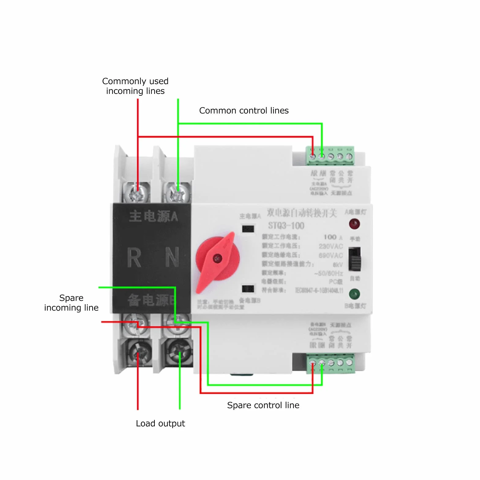 Interruptor de Transferencia, Interruptor de Transferencia Automática de Doble Potencia, ZGQ5-100/2P 220V Controlador de Interruptor de Transferencia Ininterrumpida de 2 Vías