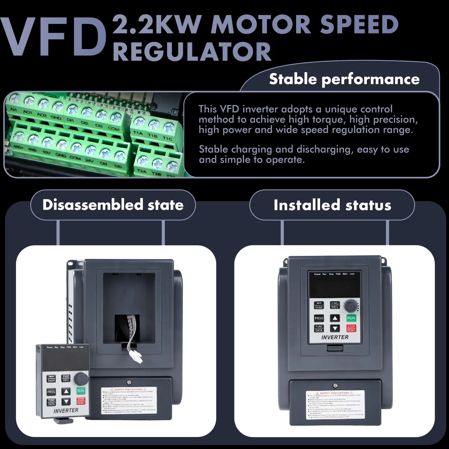 Jadeshay Variador de Frecuencia Monofásico, Unidad de Frecuencia Variable, Convertidor Monofásico a Trifásico de 2,2 kW, Salida de 220 V a 380 V, Regulador de Velocidad del Motor VFD