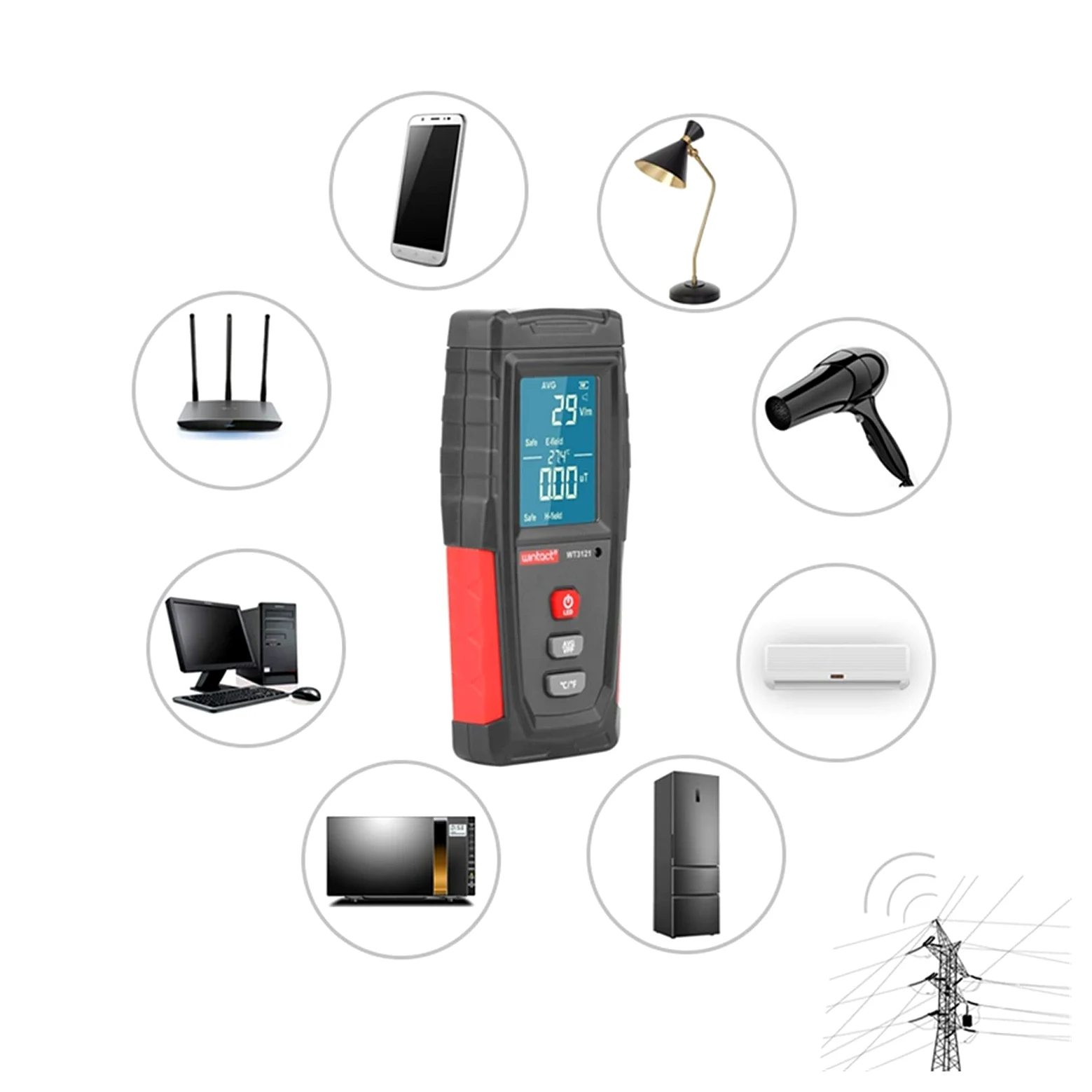 Probador de radiación de campo electromagnético EMF Medidor de campo eléctrico campo magnético Dosímetro detector recargable Dosimete