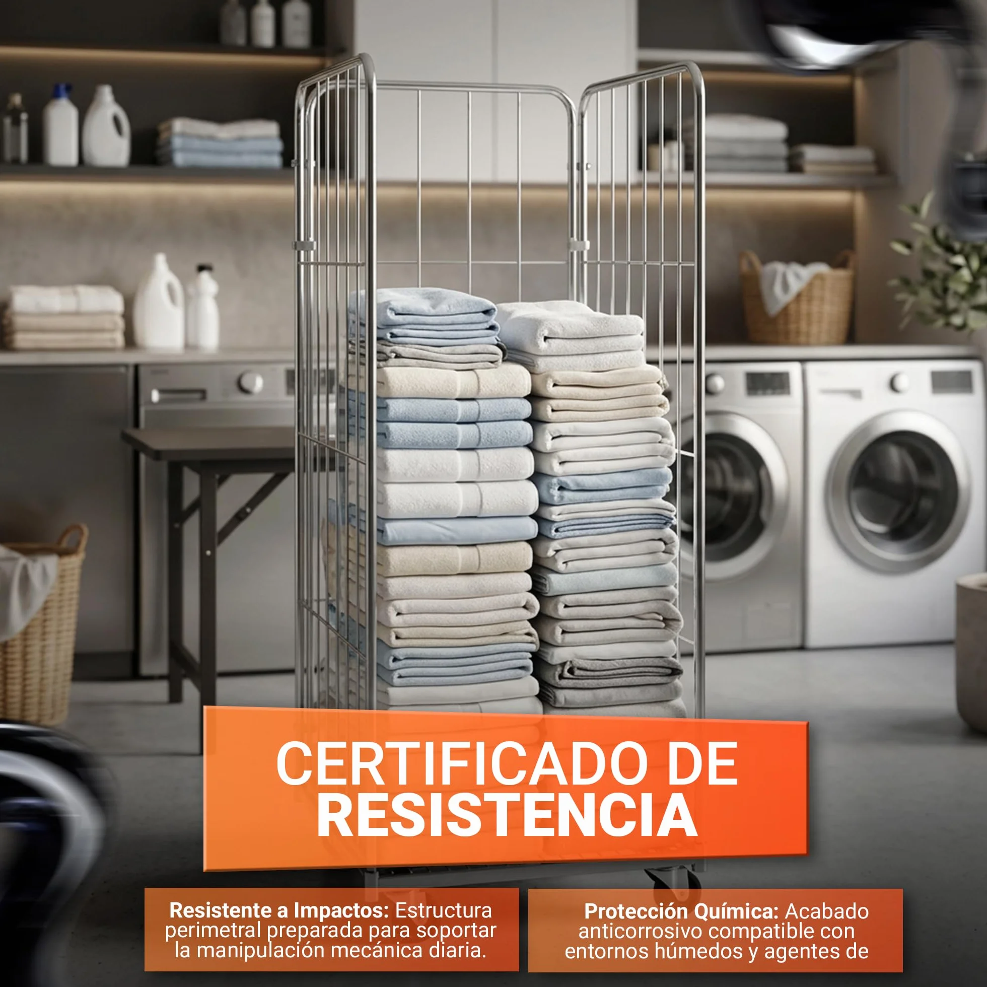 KM Roll Container 3 Lados – Carro Industrial con Ruedas Giratorias de 100mm, Estructura Zincada Resistente. Capacidad 400 kg, Diseño Desmontable. Ideal para Almacenes y Logística Profesional.