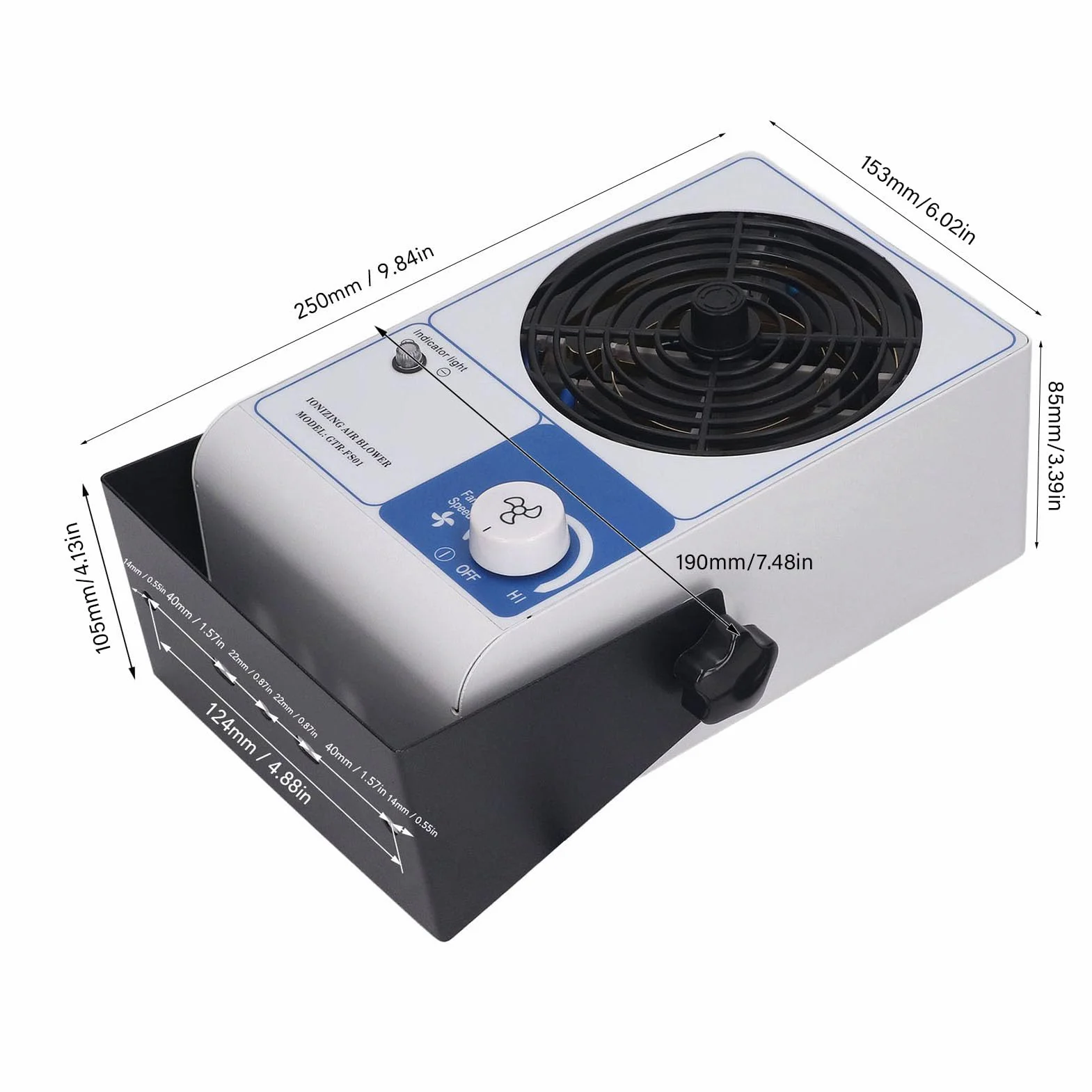 Soplador de Aire Ionizante - Ventilador Antiestático Industrial para Escritorio, Eliminación de Polvo, Ajustable ESD, Descarga Ionizada (Enchufe europeo)