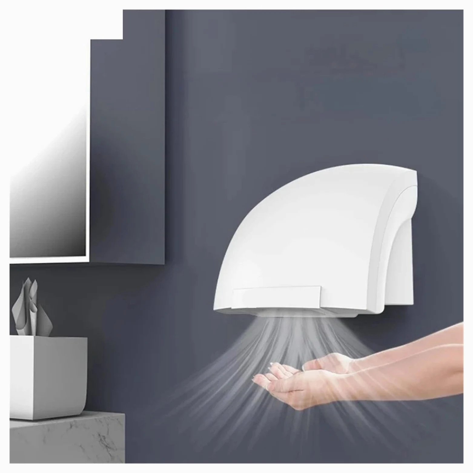 Para cocina, baño y aseo Secador de manos automático, pared de inducción inteligente, Sensor de alta velocidad, máquina de secado de manos por soplado de baja potencia, inodoro doméstico comercial(Hot