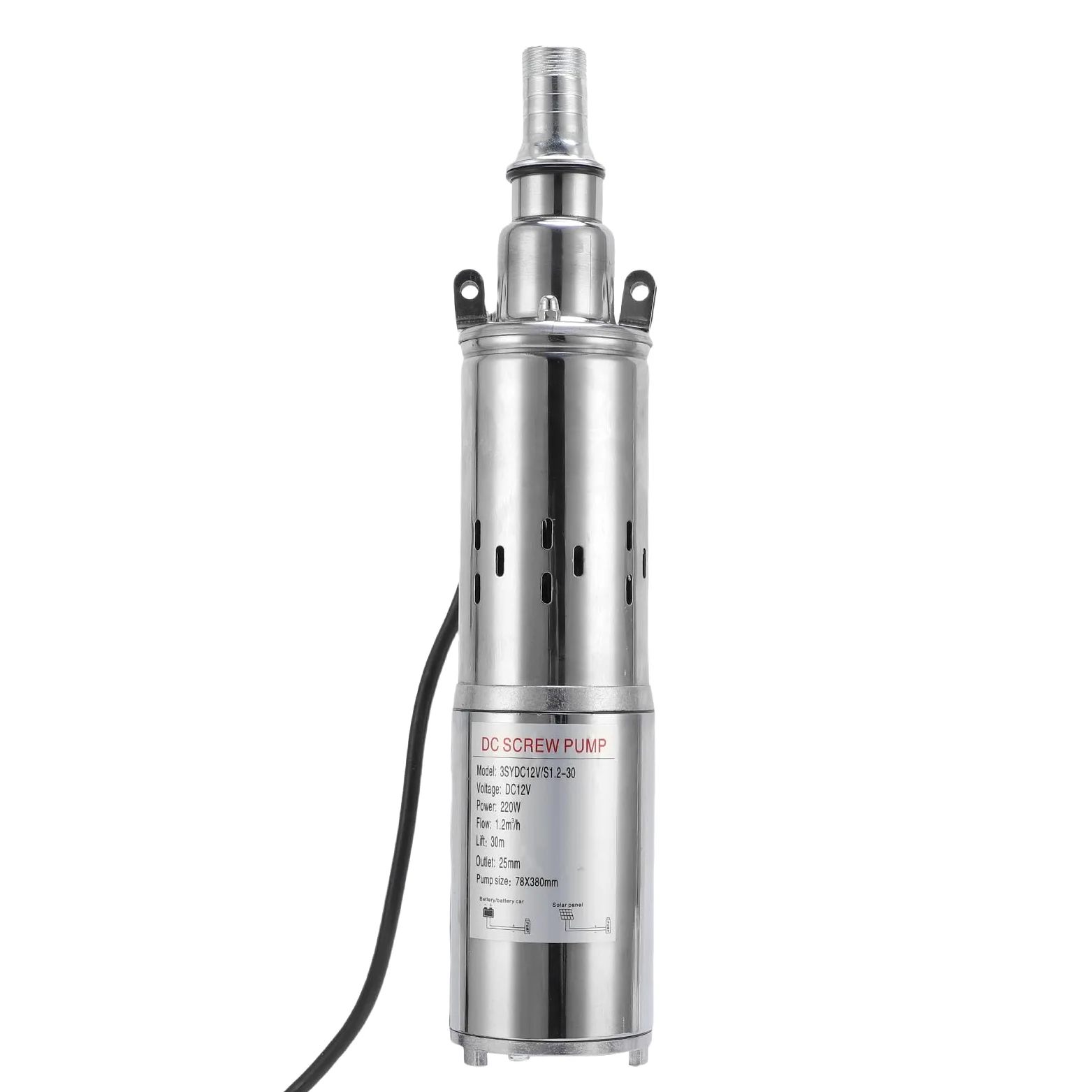 Hyuduo Bomba Sumergible Solar, Bomba de Agua de Pozo Profundo de Acero Inoxidable de 220 W con Cabezal de 98 Pies para Riego y Camping
