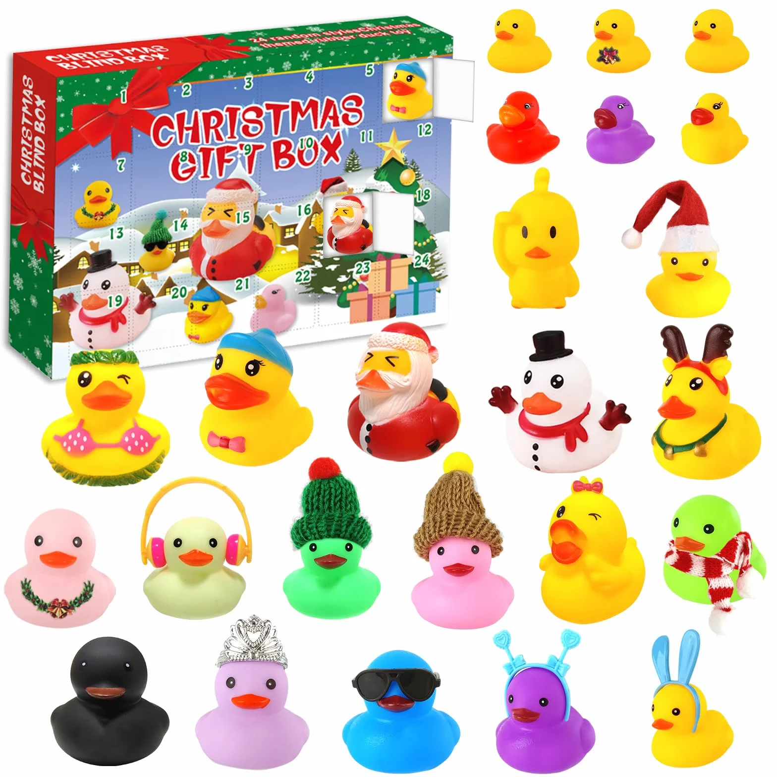 Calendario de Adviento Patos Navideños con Patitos de Goma Juguetes de Baño para Niños
