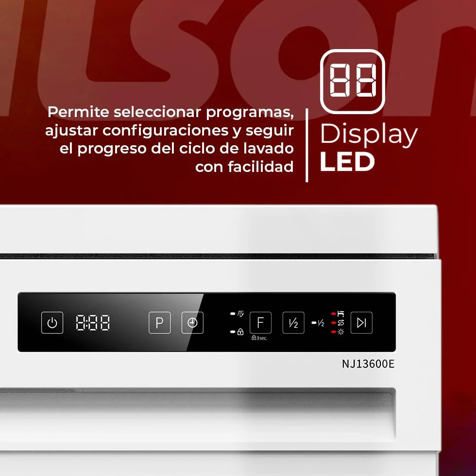 Nilson Lavavajillas 60cm Blanco NJ13600E 1890W 14 Cubiertos 6 Programas Eficiencia Energética Clase E