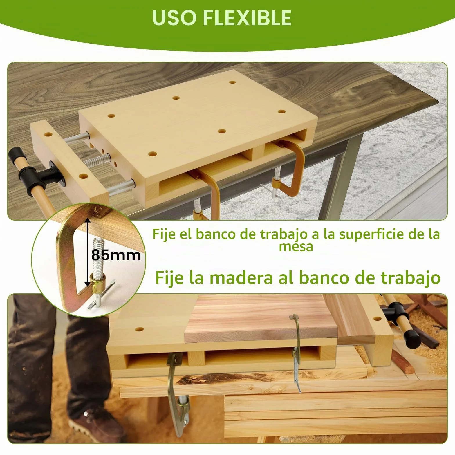 Banco de Trabajo Portátil 46,5×28×7 cm Mesa Carpintería Taller Móvil Torno Madera Tornillo de Banco