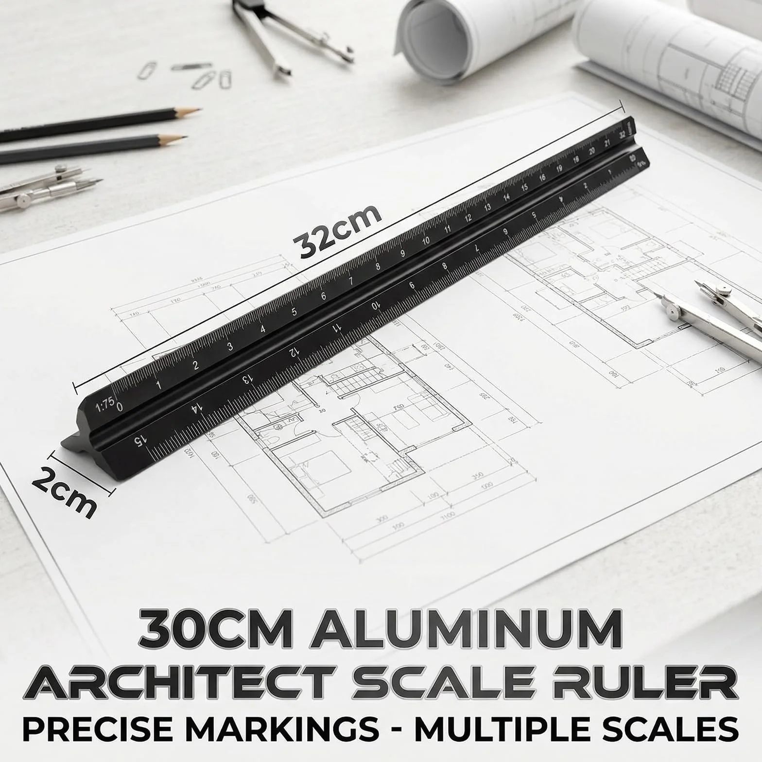 Escalímetro 30 cm Aluminio Profesional Métrica 1:20 1:25 1:50 1:75 1:100 1:125 Grabado Láser