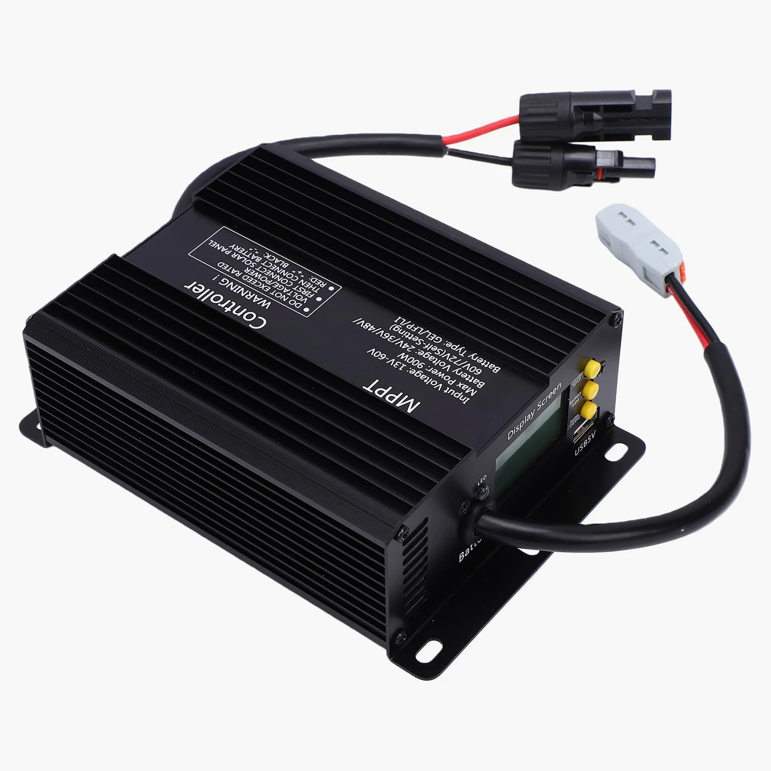LiebeWH Controlador de Carga Solar MPPT, Controlador de Cargador Solar de 60 A con Amplio Rango de Voltaje MPPT, 900 W para Sistemas de Almacenamiento Domésticos de Vehículos Recreativos Solares,