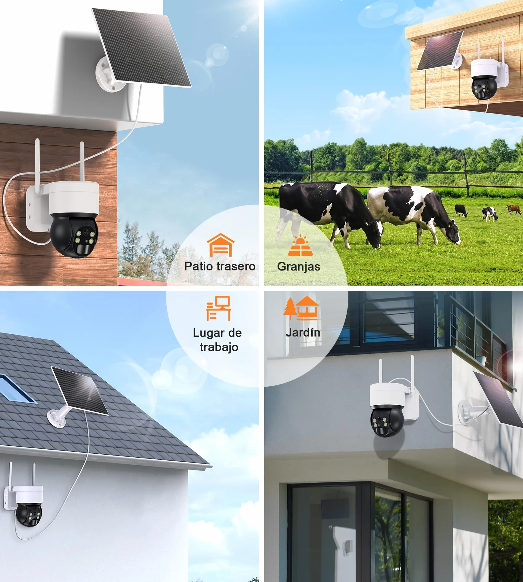 Panel Solar 6W para Cámara de Vigilancia Exterior, USB C y DC 3.5mm, Compatible con Eufy, Reolink, Ring, Arlo