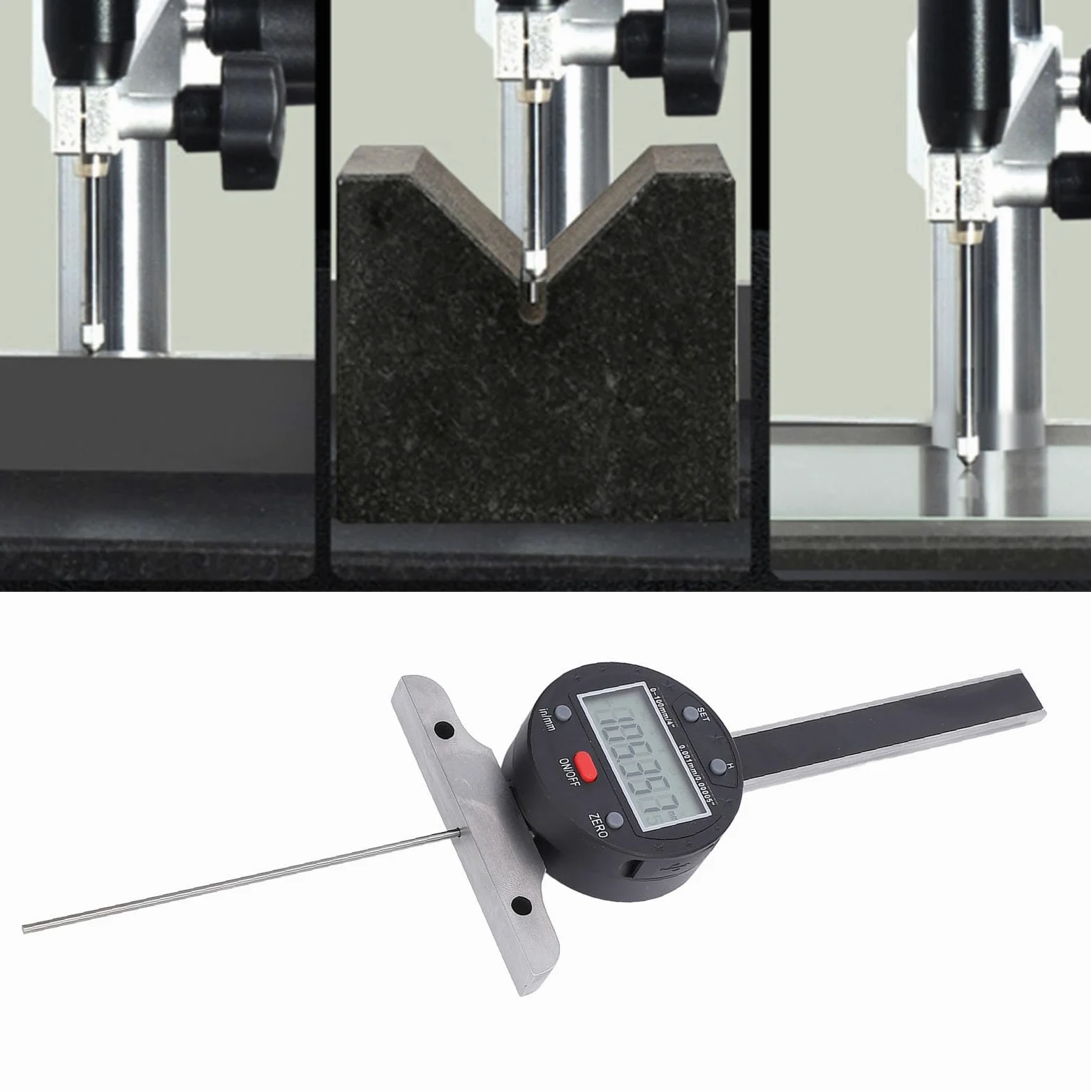 Medidor de Profundidad Electrónico, Acero de Aleación, Pantalla LCD, Medidor de Profundidad Digital Preciso con Precisión de 0,001 Mm para Carpintería y Metalurgia