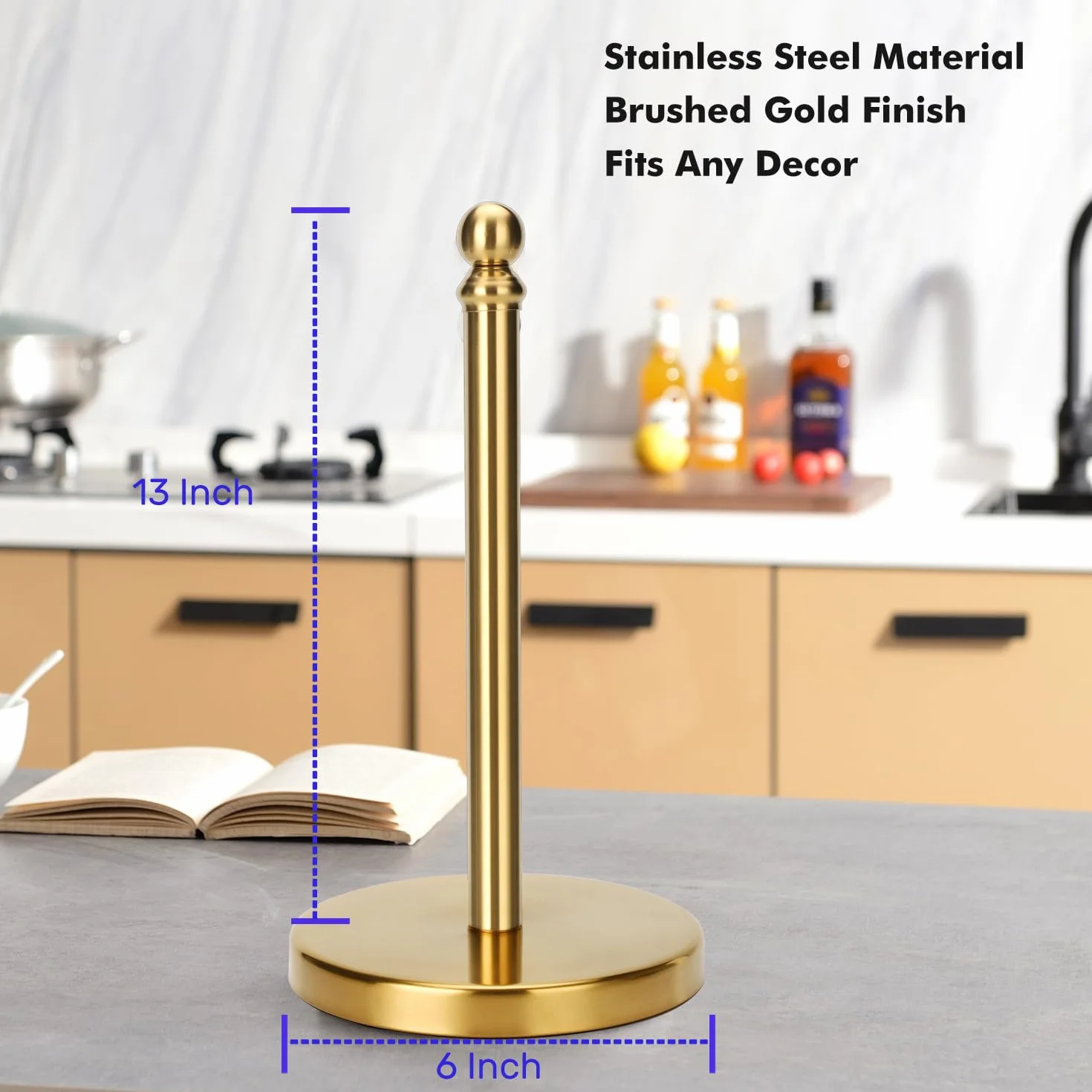 Soporte Dorado para Toallas de Papel para Encimera, Base Pesada para una Mano, Cocina y Baño