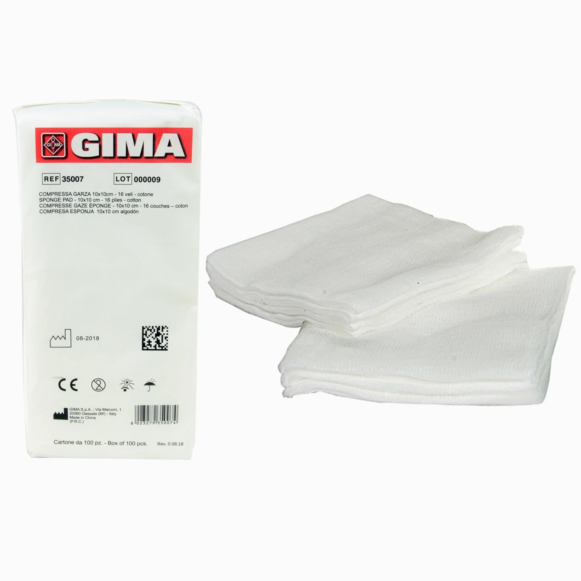 Gima 35007 tabletas gasa, algodón, 16 capas, 10 x 10 cm, 1000 unidades)