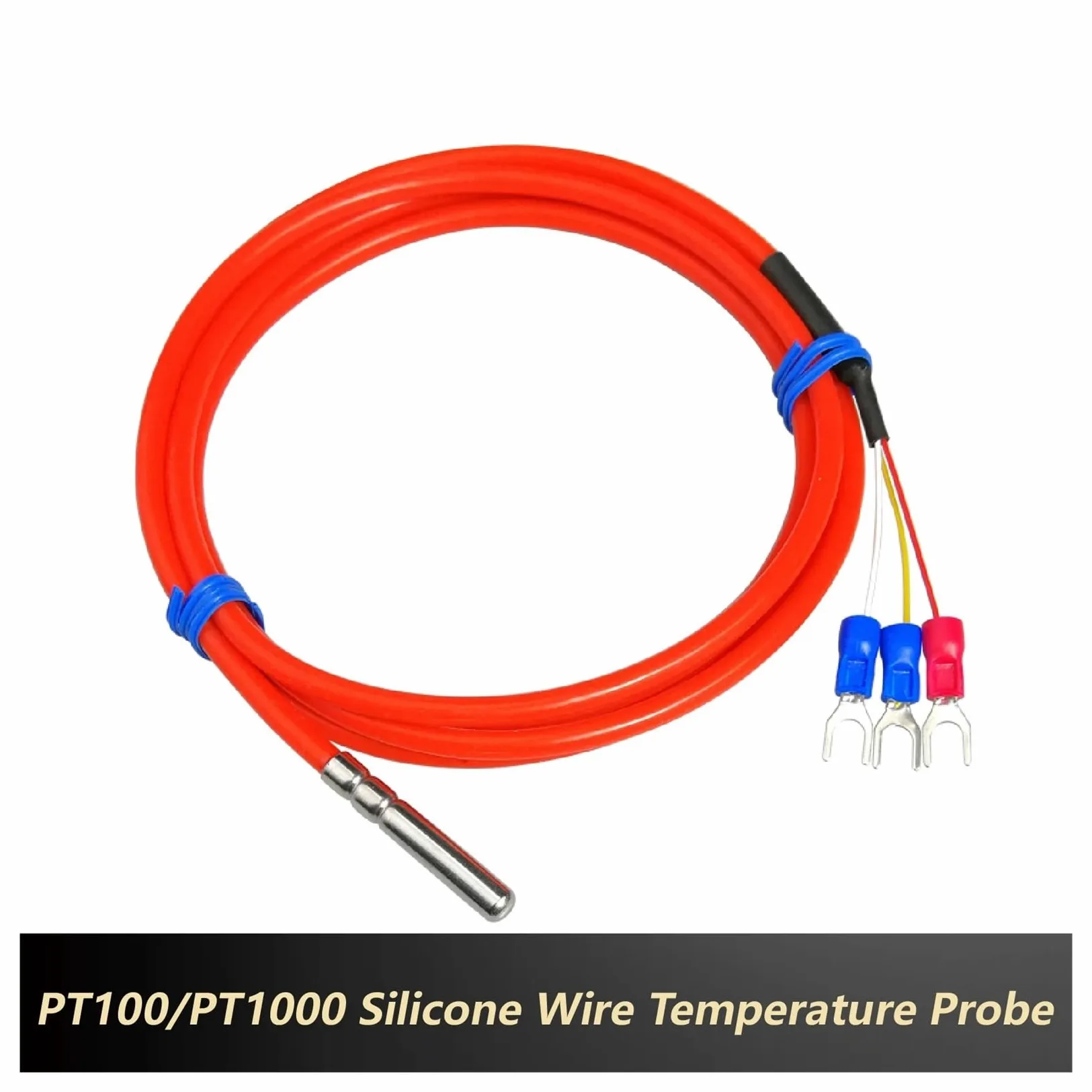 PT100 PT1000 RTD Sensor de temperatura Sonda de temperatura impermeable Cable de silicona 3 cables 4 opciones | Pt100-10M-5-50mm -F