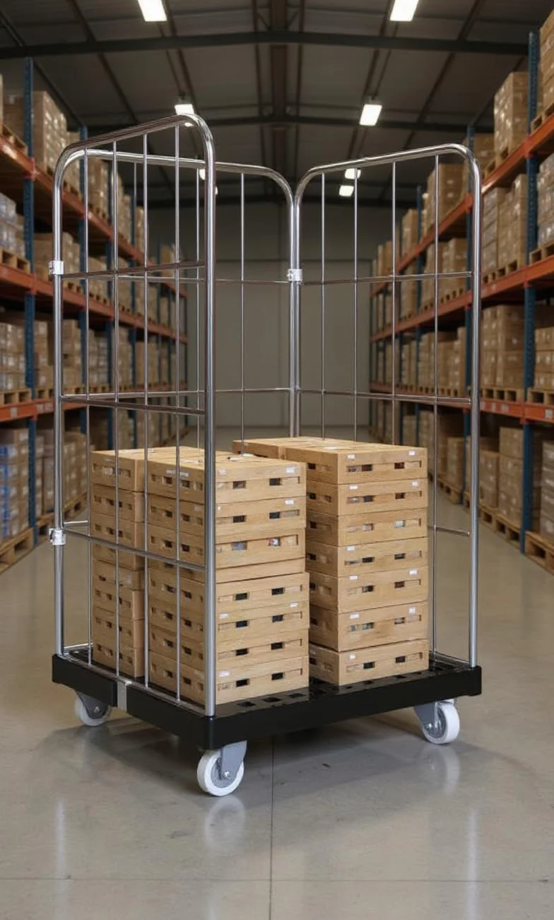 Carrito con ruedas de 1650 mm, 3 caras, galvanizado, color azul, solución de transporte de almacenamiento para máxima eficiencia, construcción estable, ideal para almacenes y logística