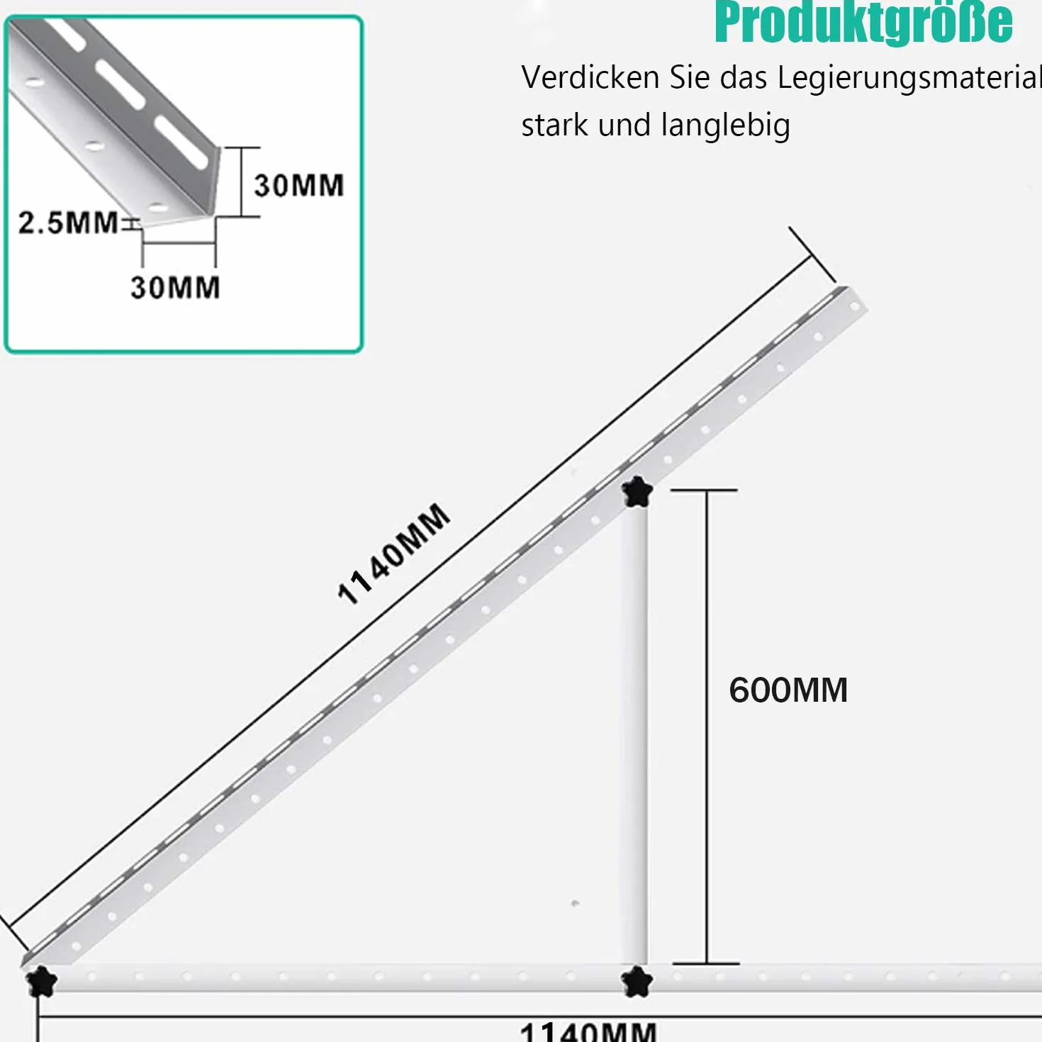 Warmfay 4 unidades de soporte para panel solar, 114 cm, 45 pulgadas, soporte de aluminio para central eléctrica de balcón con estructura de montaje, ángulo ajustable 0-90°, 100 W-1200 W, módulo solar