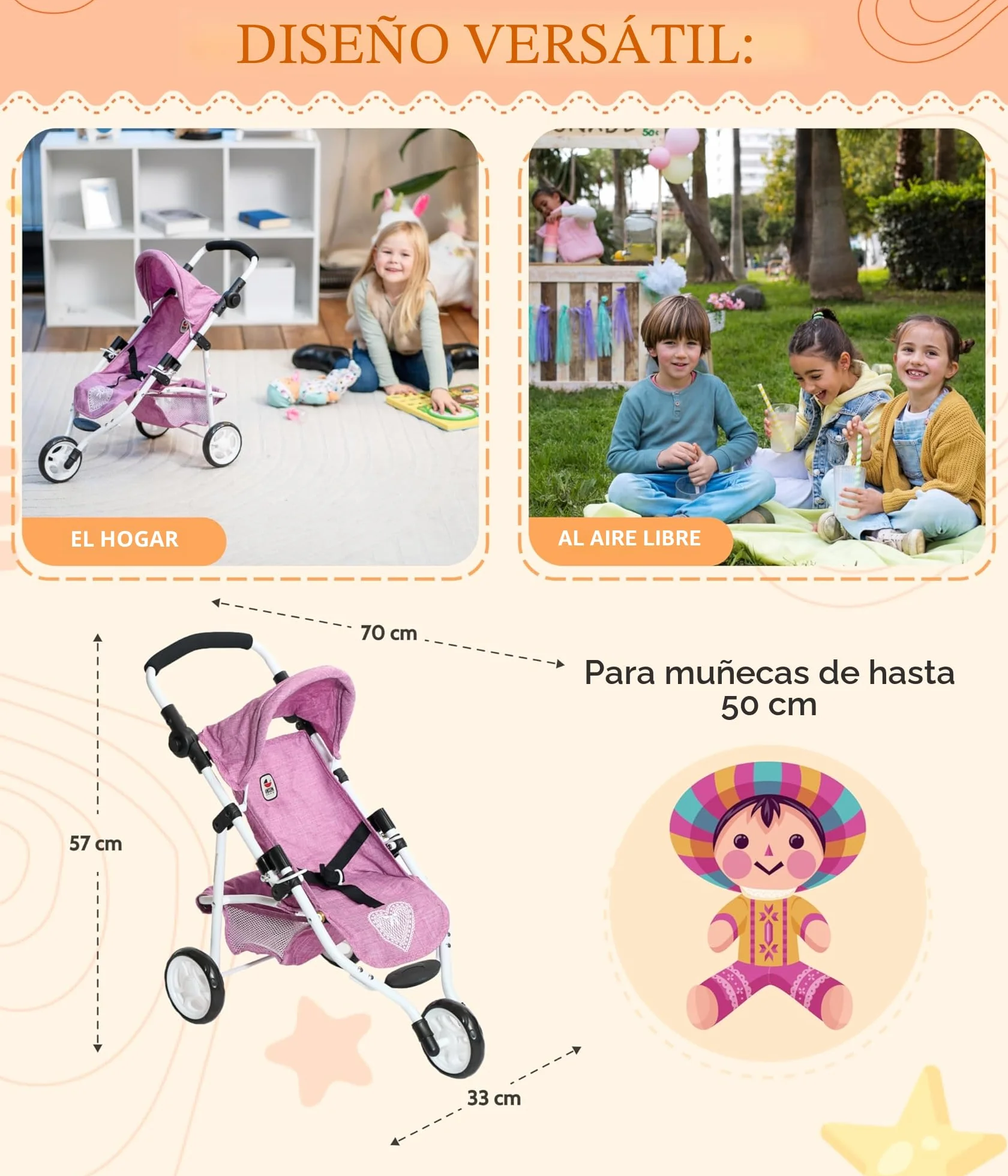 Bayer Chic 2000 Cochecito de muñecas Lola Joggy Carrito Melange Antracita Menta 70 x 33 x 62 cm