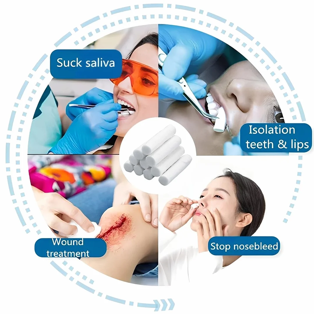 250pcs Rollos de Algodón Dental Rollos de Gasa Dental Almohadillas de Algodón Bola de Enrollada Tapones Nasales para Sangrar La Nariz Los Dientes Y La Boca