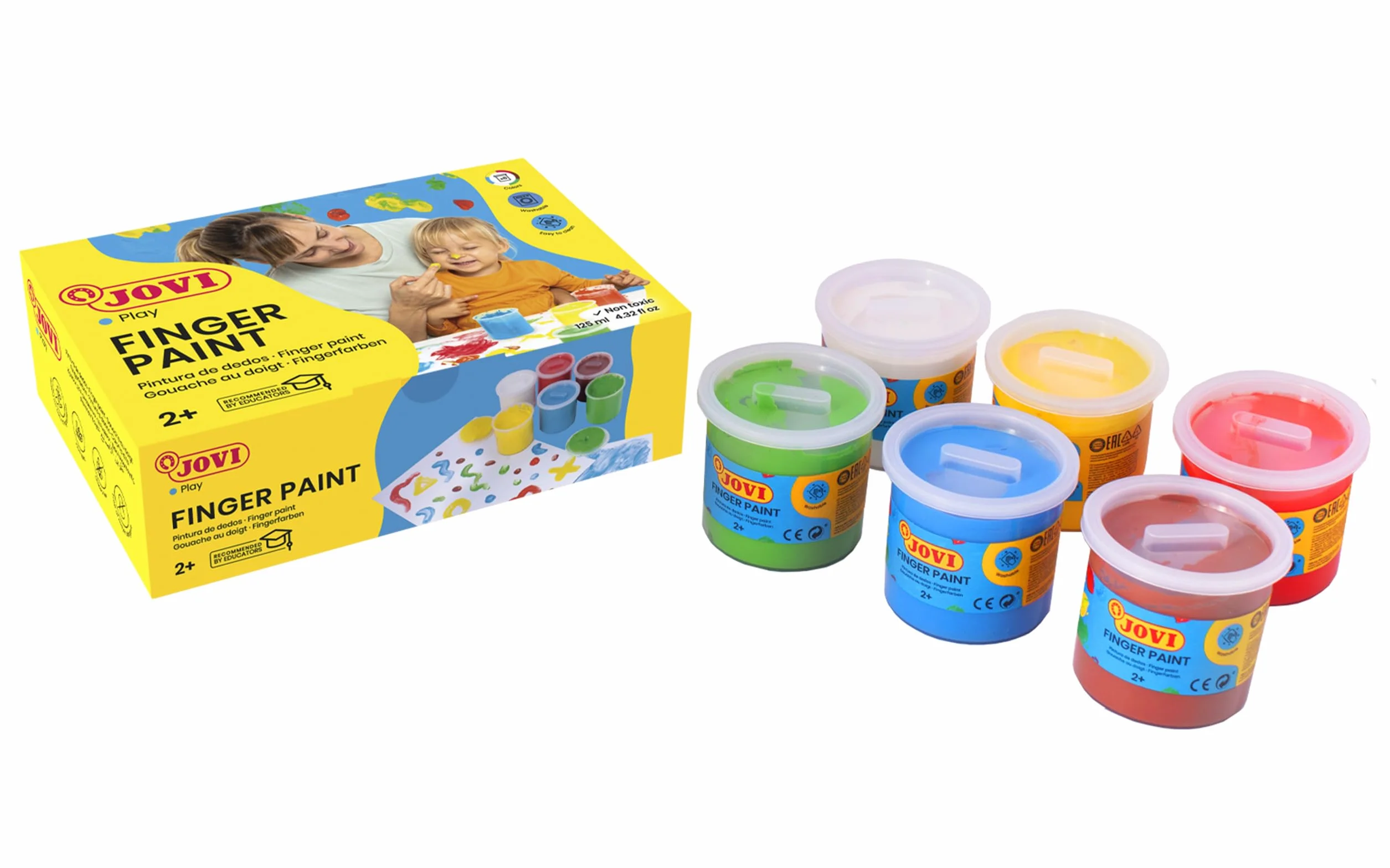 Jovi Pintura de dedos 6 Colores 125 ml sin gluten fácil de limpiar