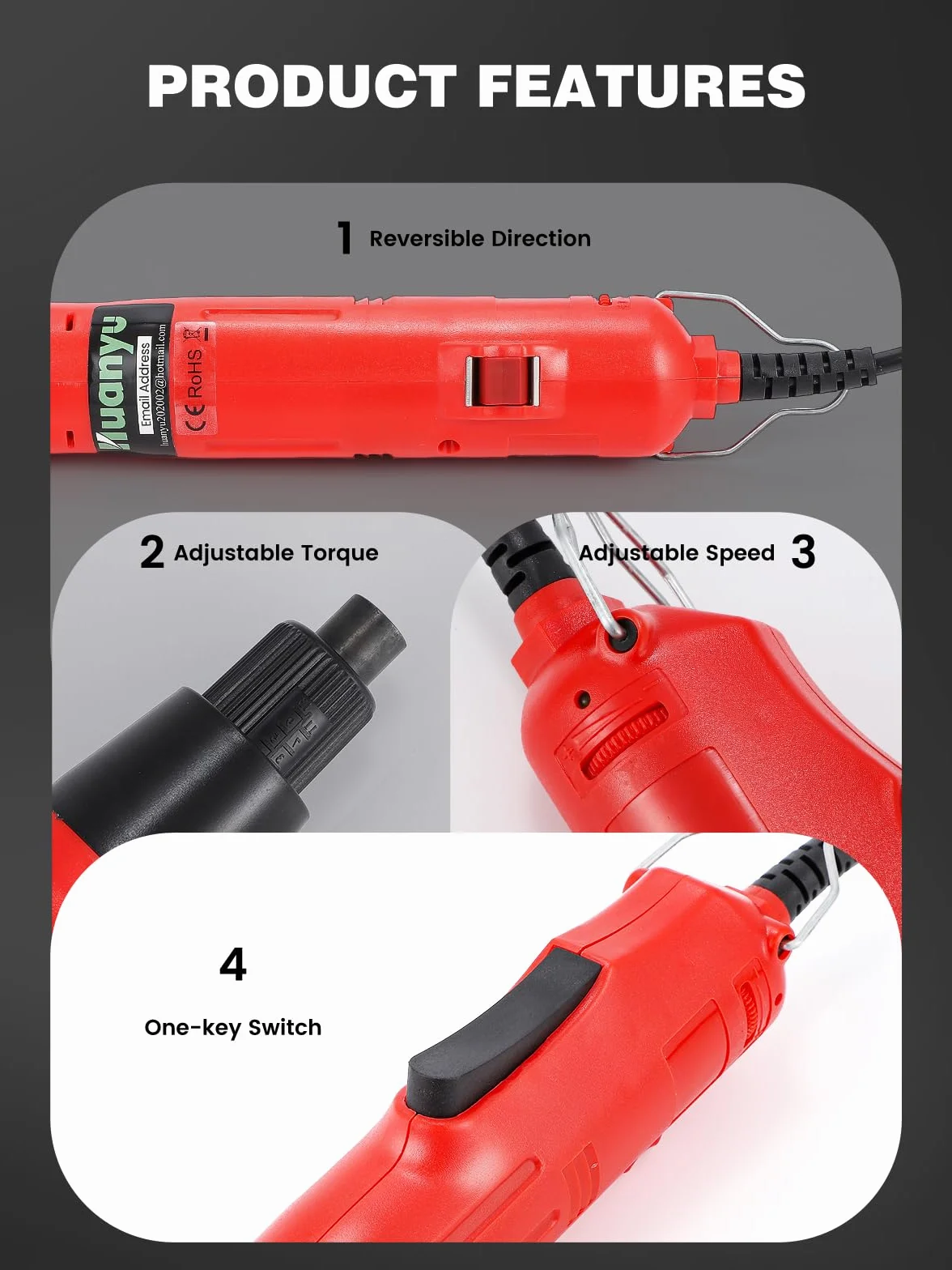 Huanyu Electric Bottle Capper Máquina de tapado portátil Sellador de tapado ajustable de velocidad de 10 mm a 50 mm Máx. 1300 RPM (220 V, tapadora + 6 cabezales de atornillado + extractor)