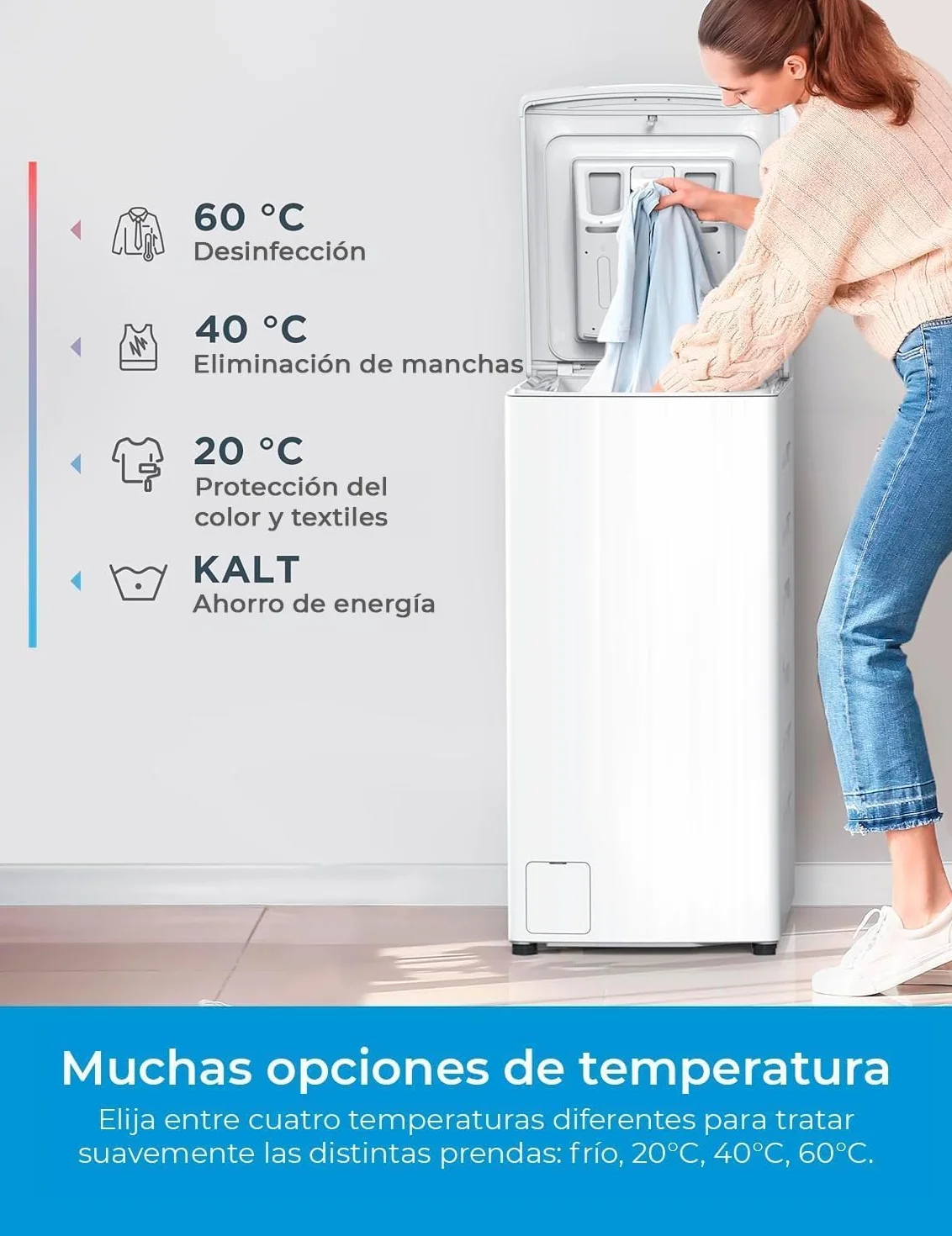 Midea Lavadora Carga Superior 6kg 1200 RPM 15 programas diseño ultra slim Función de vapor Lavado Rapido Modo ECO