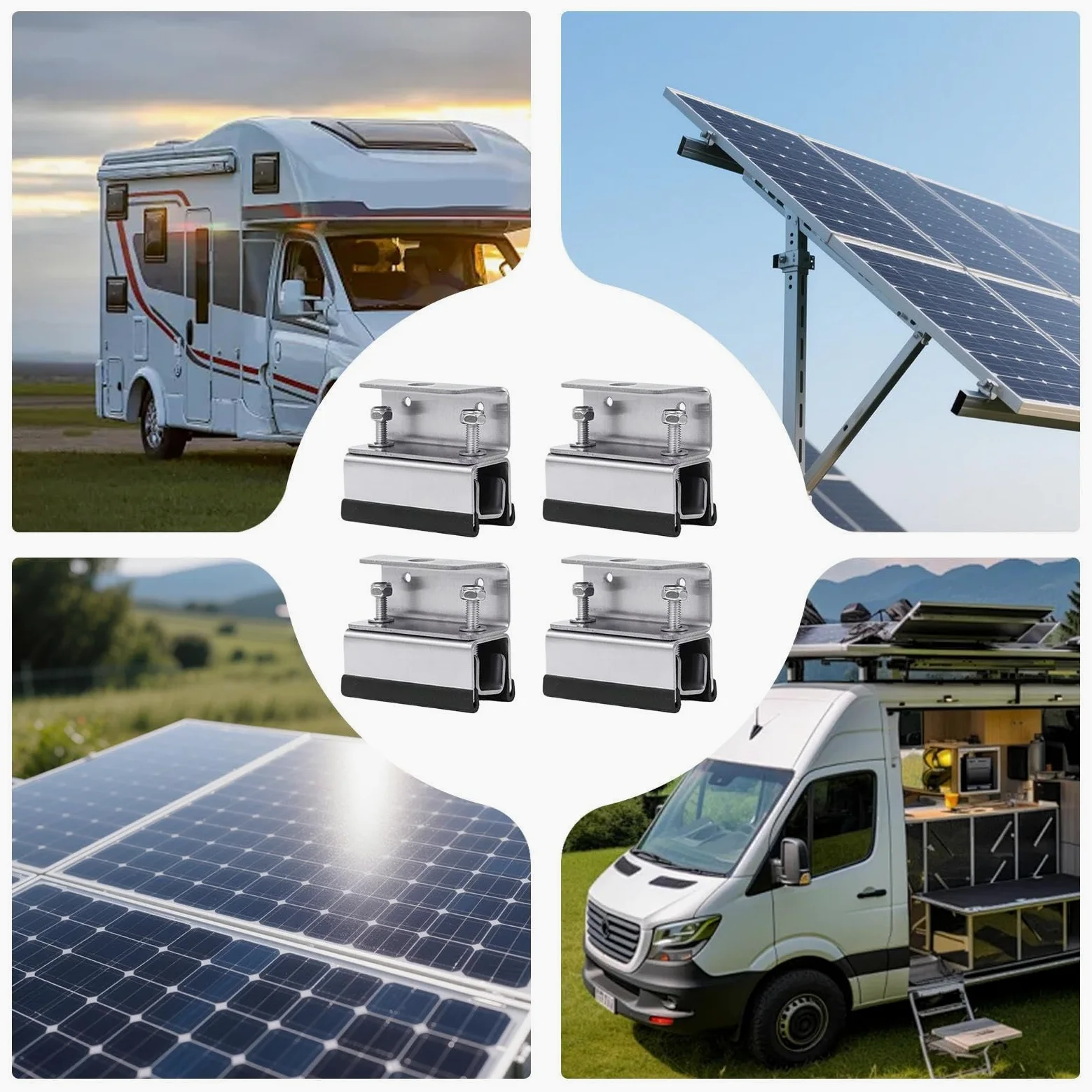 Soporte Para Paneles Solares Kit de 4 Soportes de Montaje para Paneles | Estructura De Acero Inoxidable Para Techos De Caravanas, Embarcaciones, Remolques Y Camping
