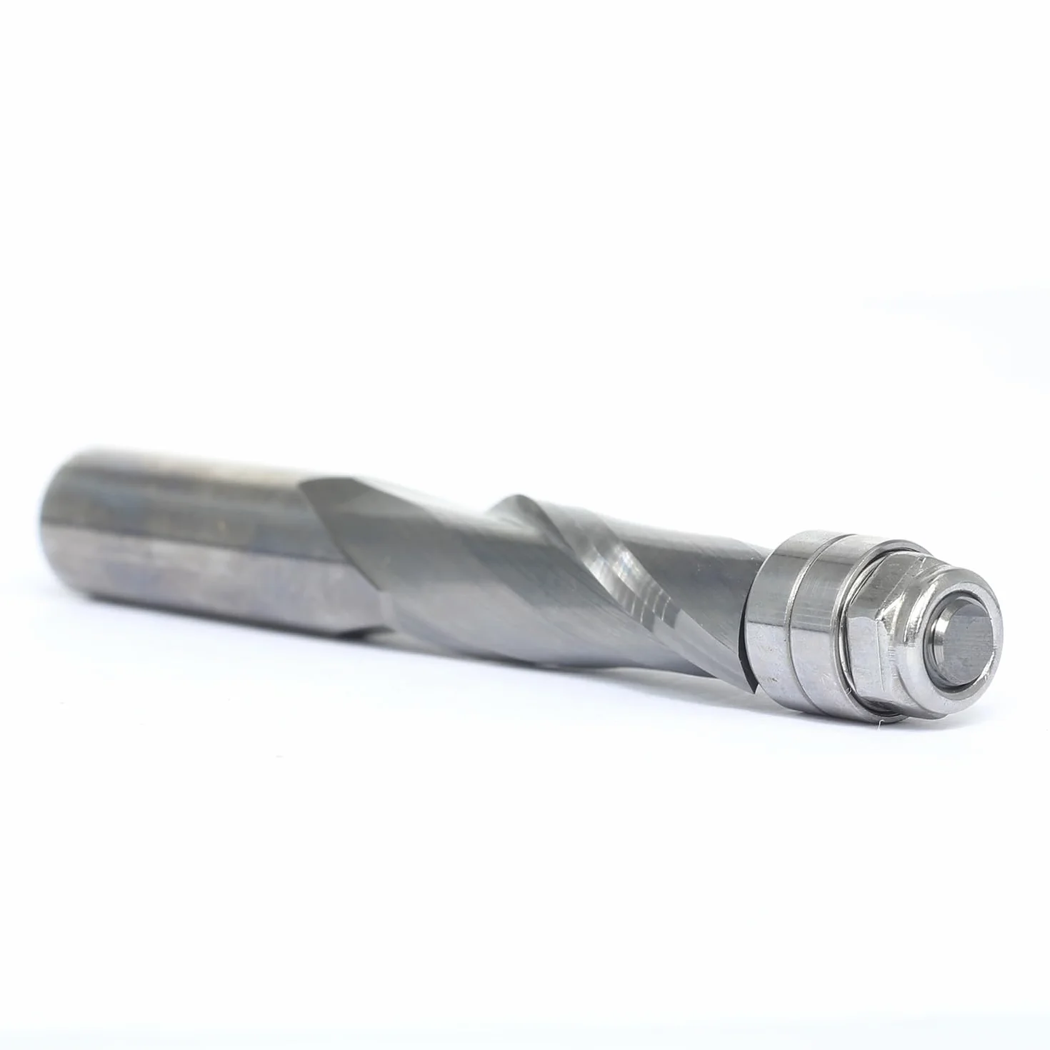 Fresa de enrasado en espiral, fresa en espiral de 12 mm, metal duro completo/VHM CNC Fresa superior con doble rodamiento de bolas, fresa a ras para cortar (Up-Cut 32 mm de longitud de