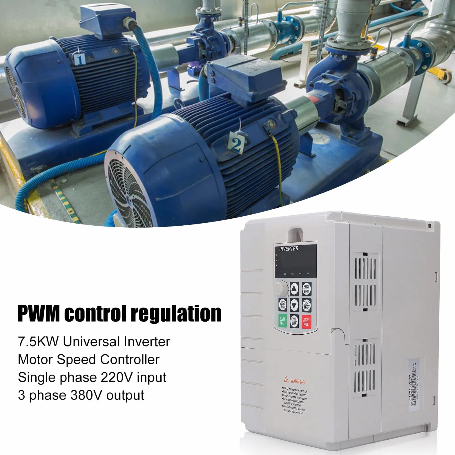 Convertidor de Frecuencia 7.5KW para Control de Velocidad de Motor, Entrada Monofásica 220V, Salida Trifásica 380V