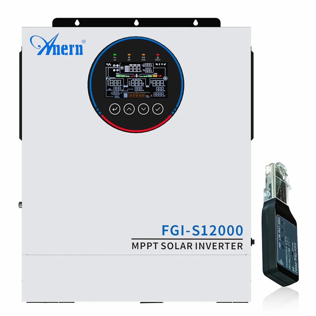 Anern Inversor Híbrido 12000W 48V CC A 220-240V CA,Inversor Solar AutóNomo, Controlador De Carga Mppt 160 A Integrado,Doble Entrada Fotovoltaica, Doble Salida De Ca,Puede Funcionar Sin Batería