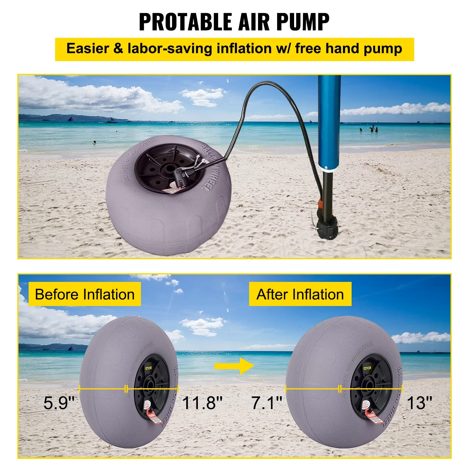 VEVOR Rueda Hinchable Neumático 13" TPU Neumáticos de Ruedas de Globo 2-3 PSI 4,4 kg Neumáticos de Ruedas Neumática Llanta Plástico Neumáticos de Carro Rueda Carretilla Sacos de Neumáticos