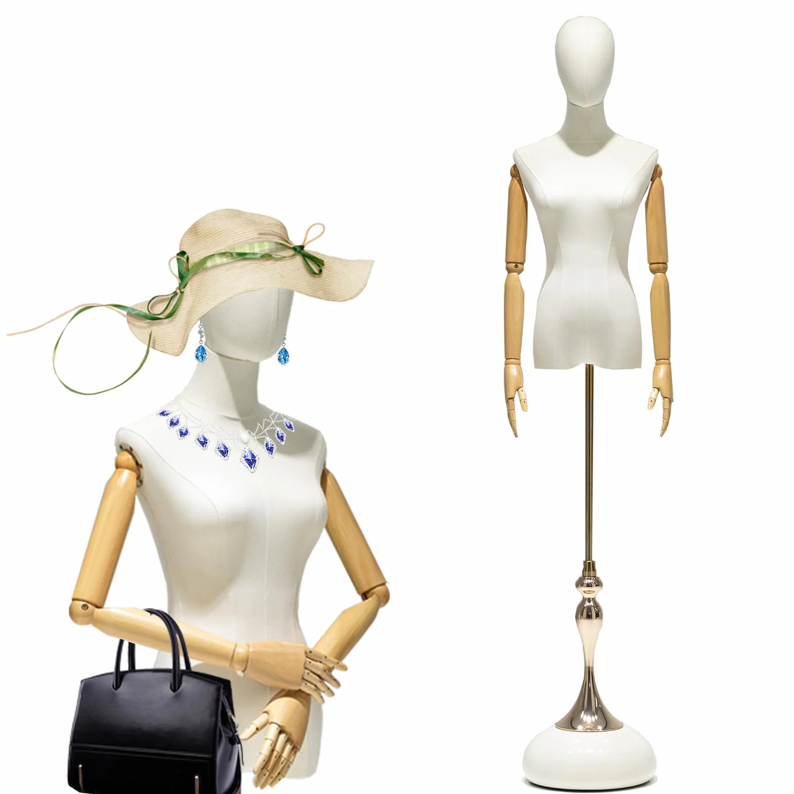 Jueraori Maniqui Costura Mujer Femenino, 140 - 208 cm Ajustable Altura Mannequein, Torso de maniquí con Base Metálica en Forma de Lágrima, Vestido Maniquies Torso Femenino con Brazos y Dedos de Madera