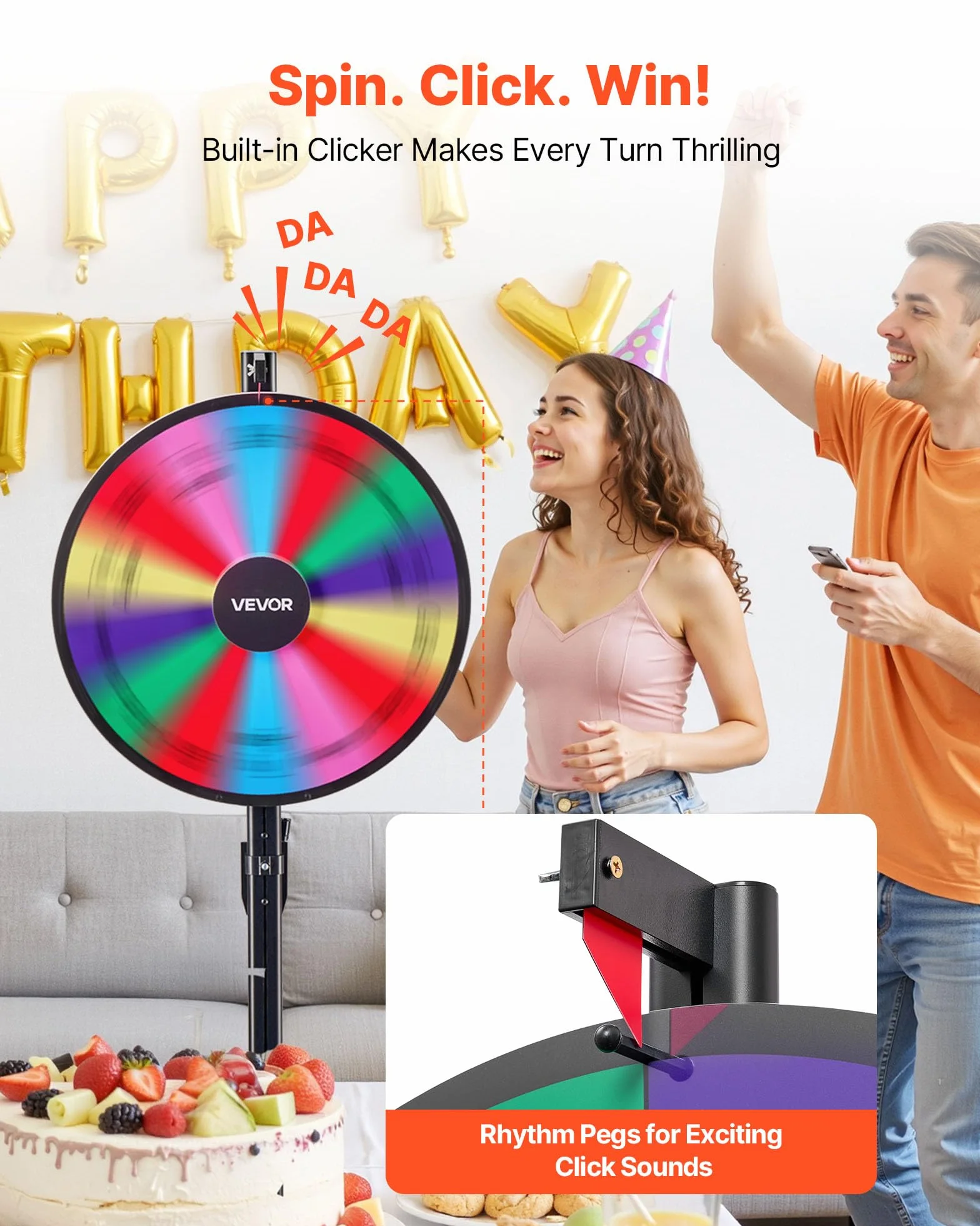 VEVOR Rueda de la Fortuna 14 Ranuras con Soporte Altura Ajustable Juegos de Lotería Ruleta Ganadora 605 x 300 x 1510 mm