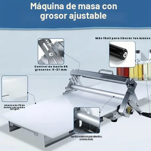 Laminadora de masa - Grosor ajustable 0,5-25 mm, plegable, para pizza, croissant, pasta, fondant, uso comercial, 30/40 cm