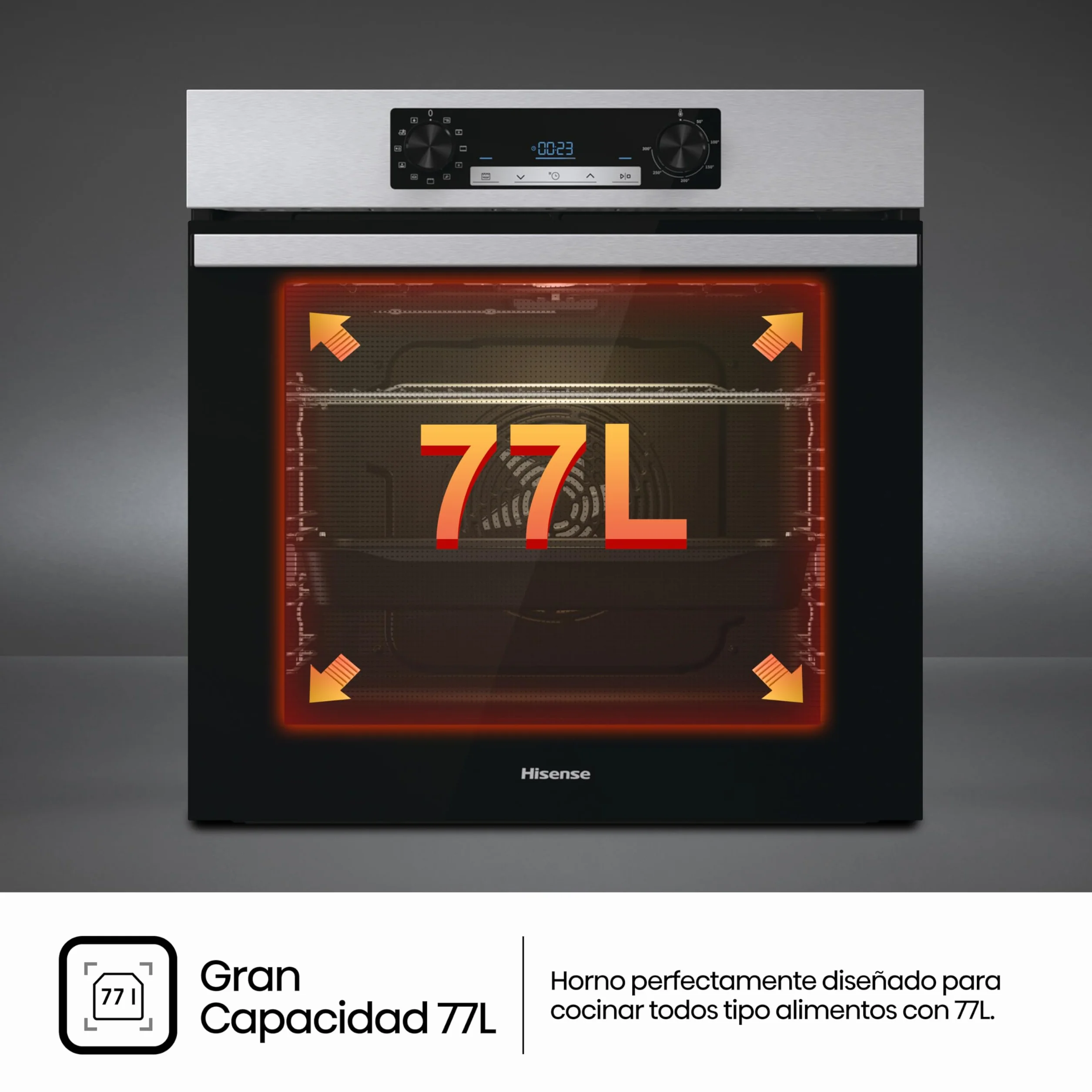 Hisense Horno Hidrolítico 77L Clase A Guía Telescópica Doble Grill Inox