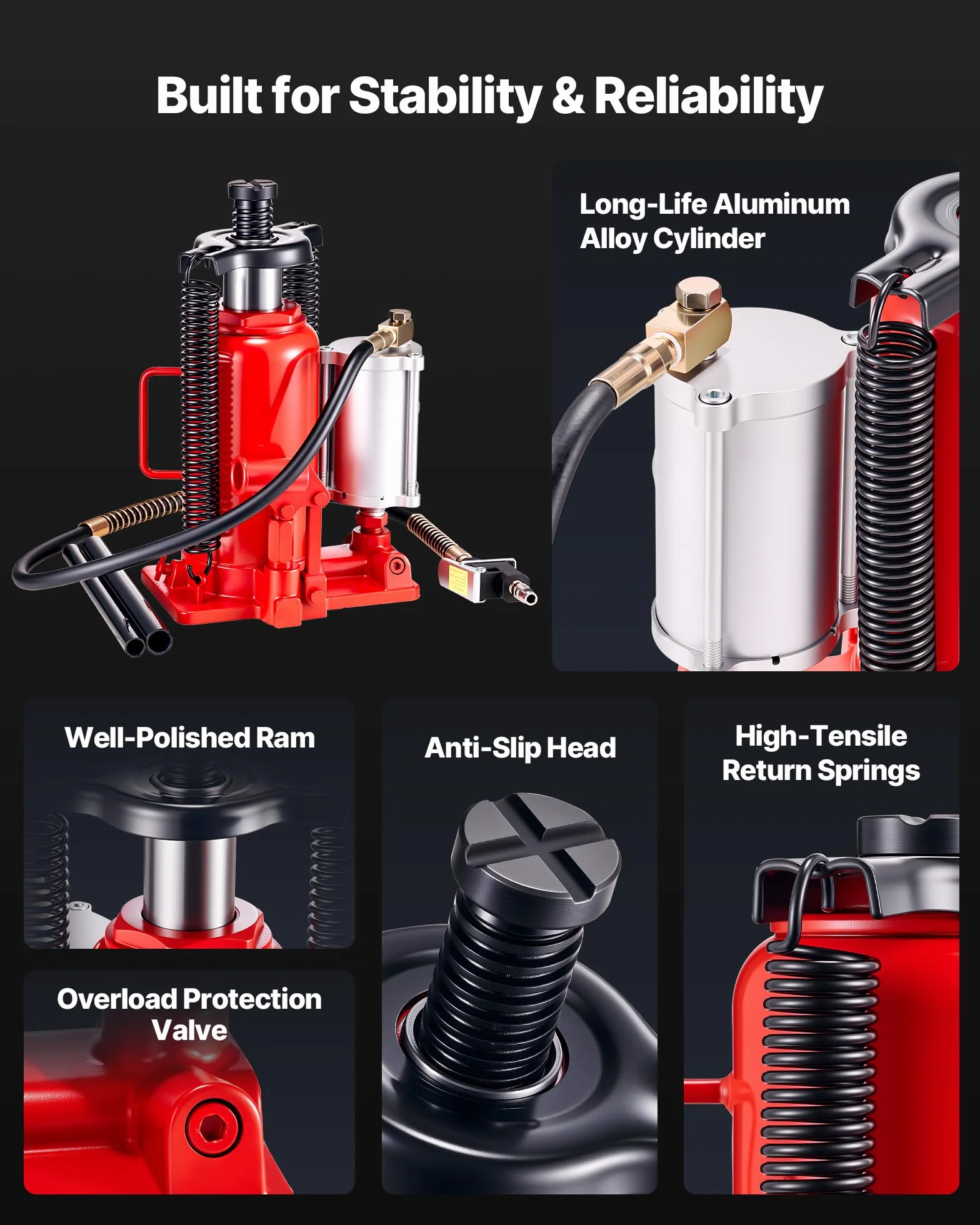 VEVOR Gato Hidráulico de Botella 20 T Rango de Elevación 260-495 mm Resistente Rojo