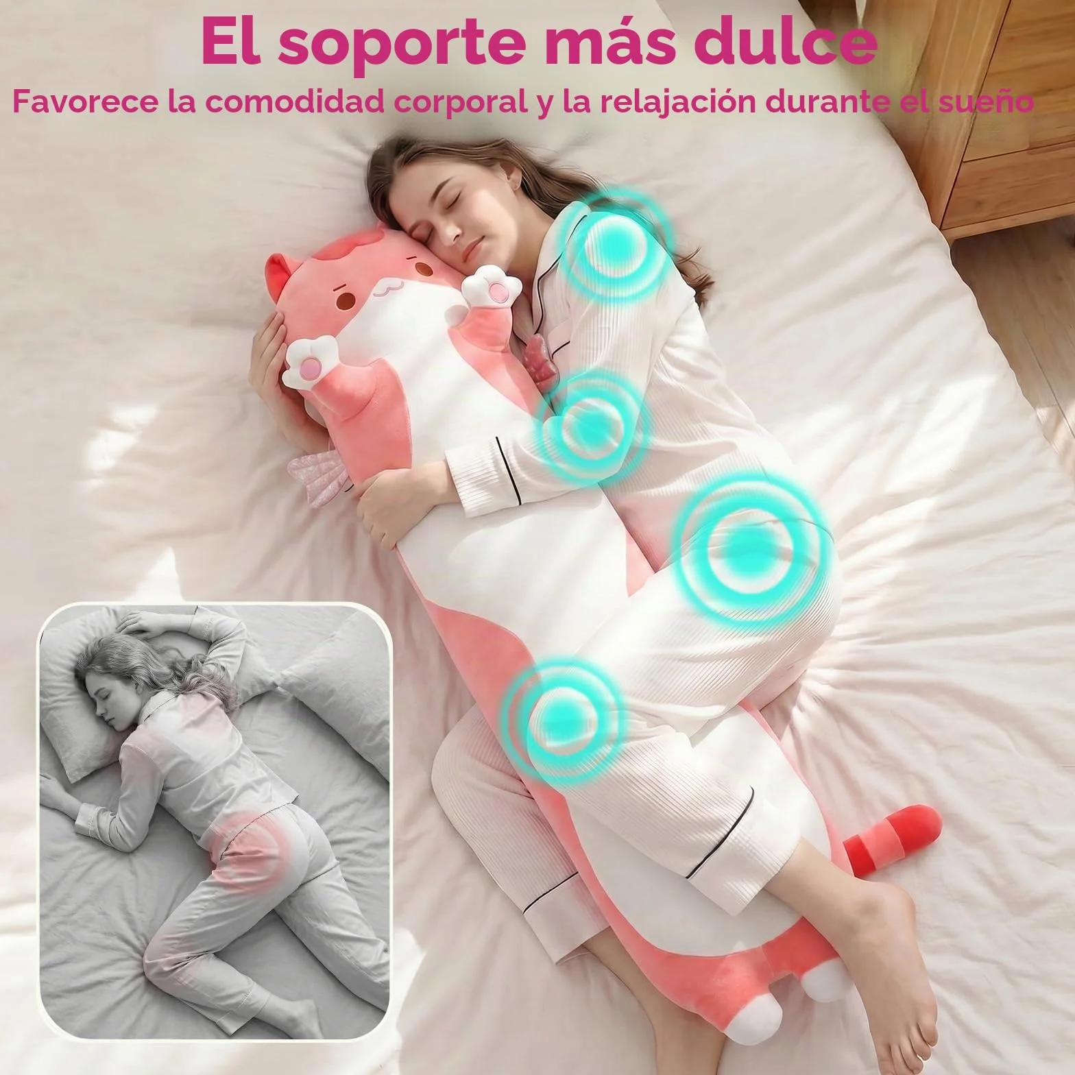 Mewaii Cojín de Peluche Gato Rosa 130 cm Kawaii Juguete para Niños