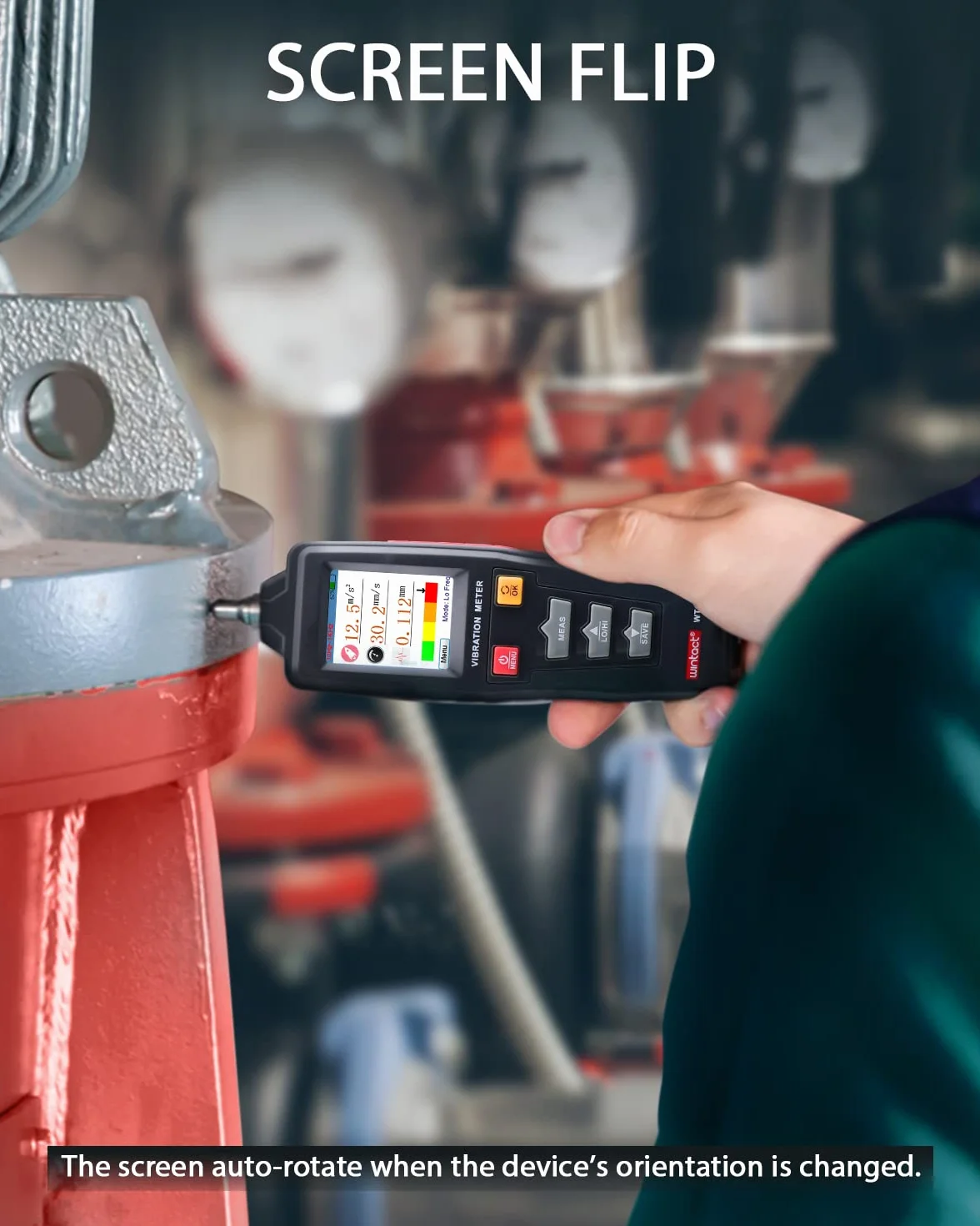Wintact Medidor de vibración mecánico digital de mano, 0,01 ~ 199,9 mm/s, analizador de vibración mecánico, medidor de aceleración, velocidad, medición de desplazamiento para HVAC, motores, motores,
