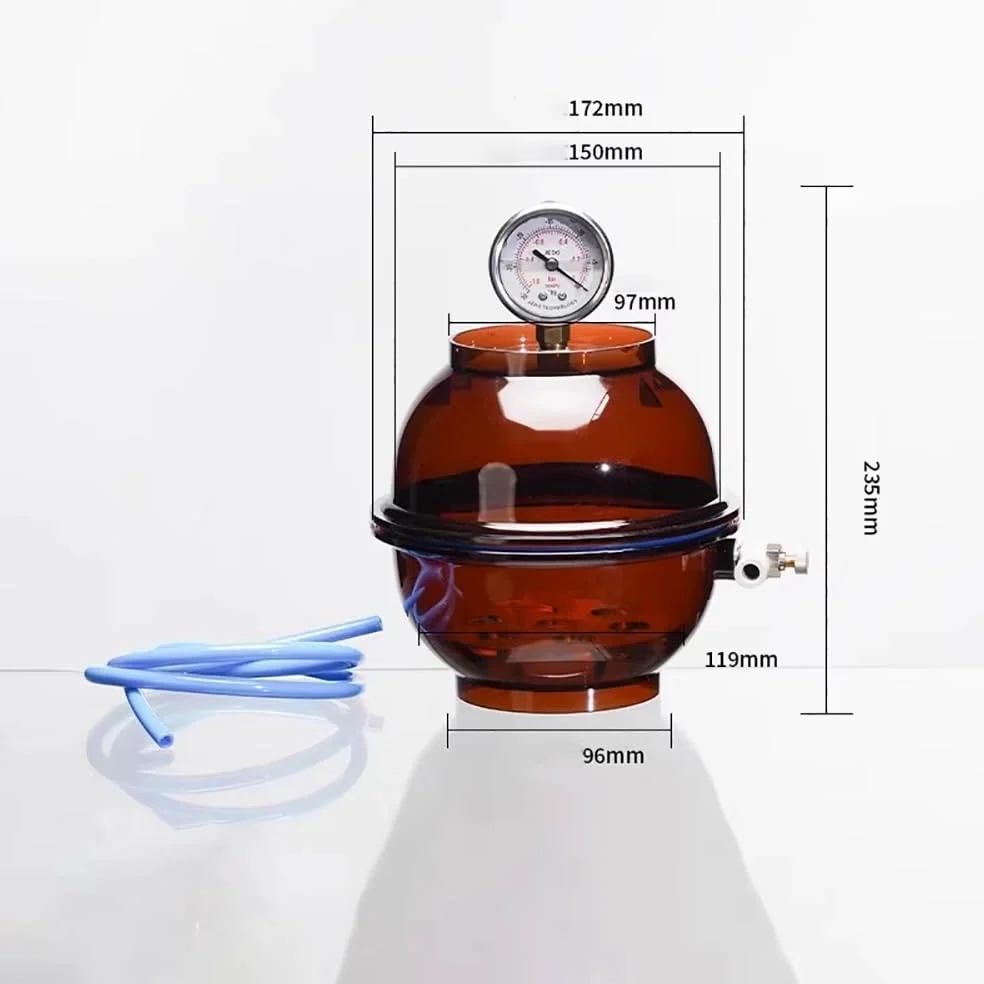 Desecador de Vacío de Plástico de 150 Ml, con Manómetro Y Válvula Simple, Contenedor de Conservación de Grado de Laboratorio.